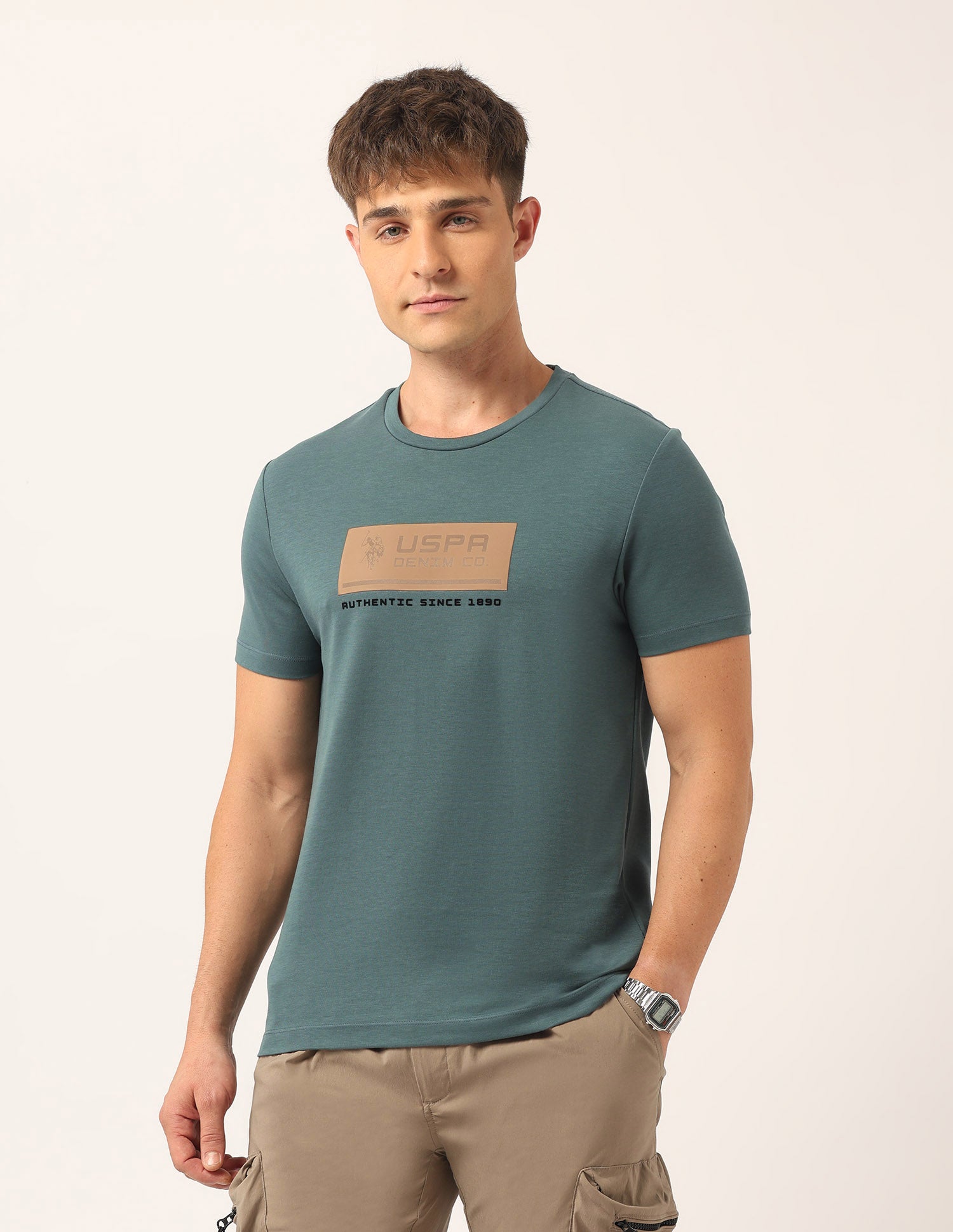 Brand Printed Muscle Fit T-Shirt Dark Green - U.S. Polo Assn. India | Large