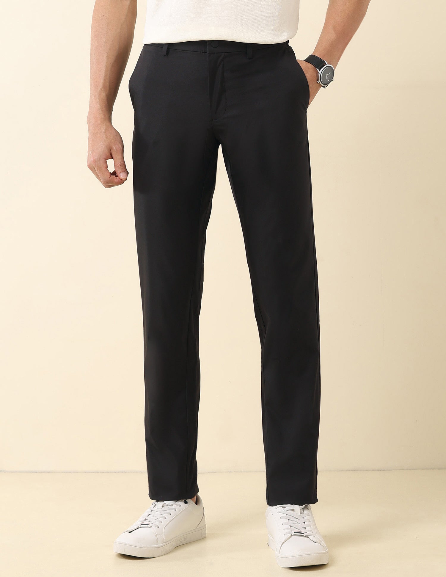 Solid Denver Slim Fit Trousers Black - U.S. Polo Assn. India | Large