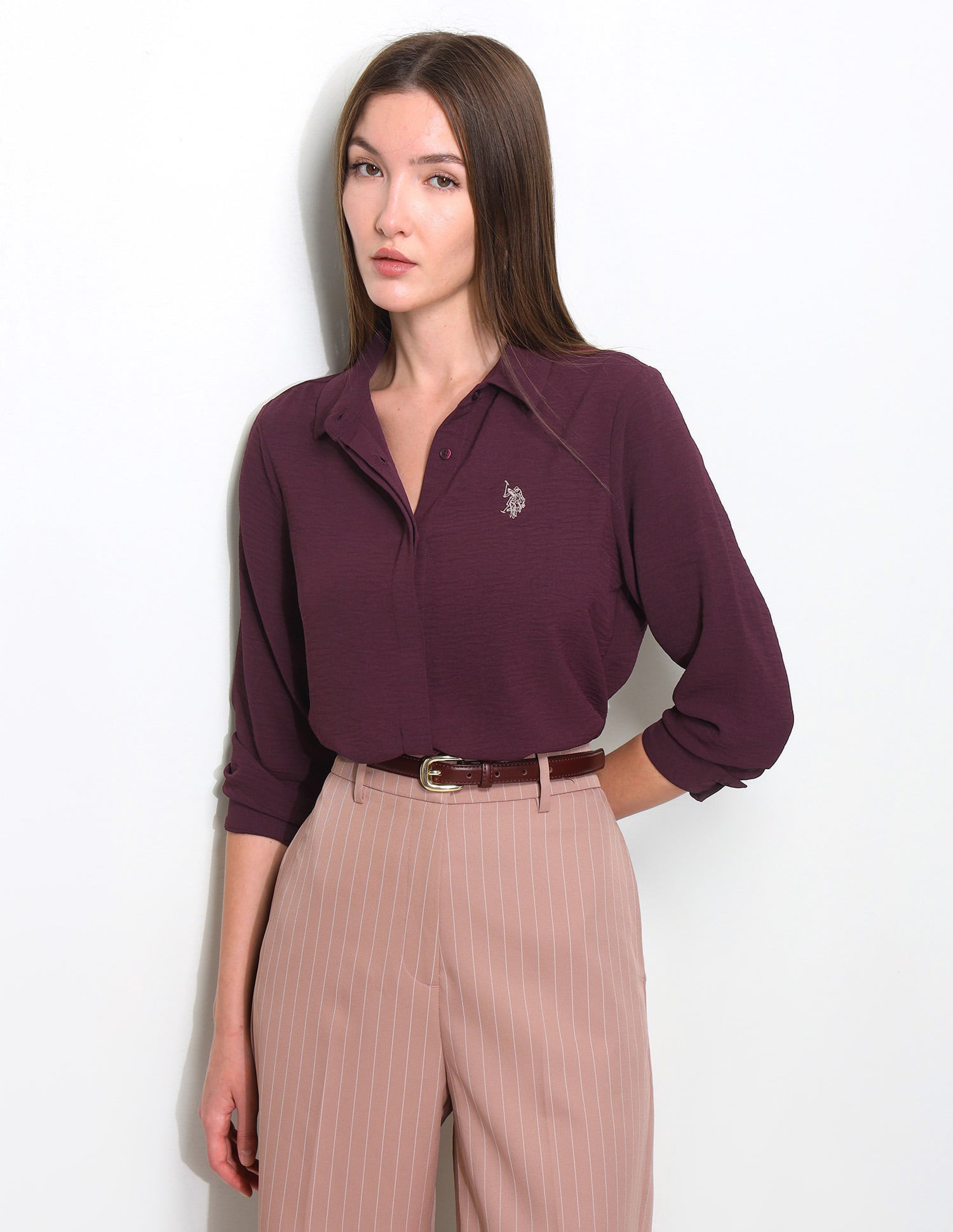 Textured Regular Fit Shirt Maroon - U.S. Polo Assn. India | Large