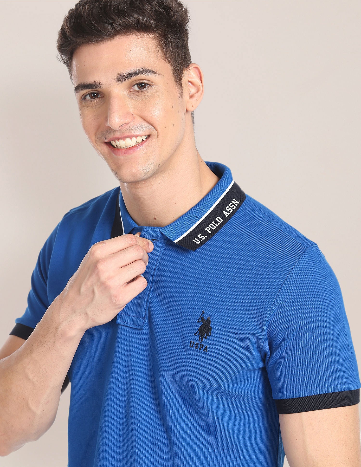 Branded Collar Pique Polo Shirt Blue - U.S. POLO ASSN. | Large