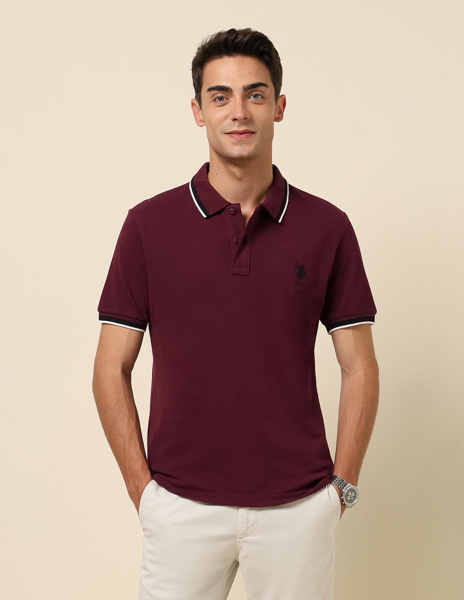 Pure Cotton Slim Fit Polo Shirt Maroon - U.S. Polo Assn. India | Large
