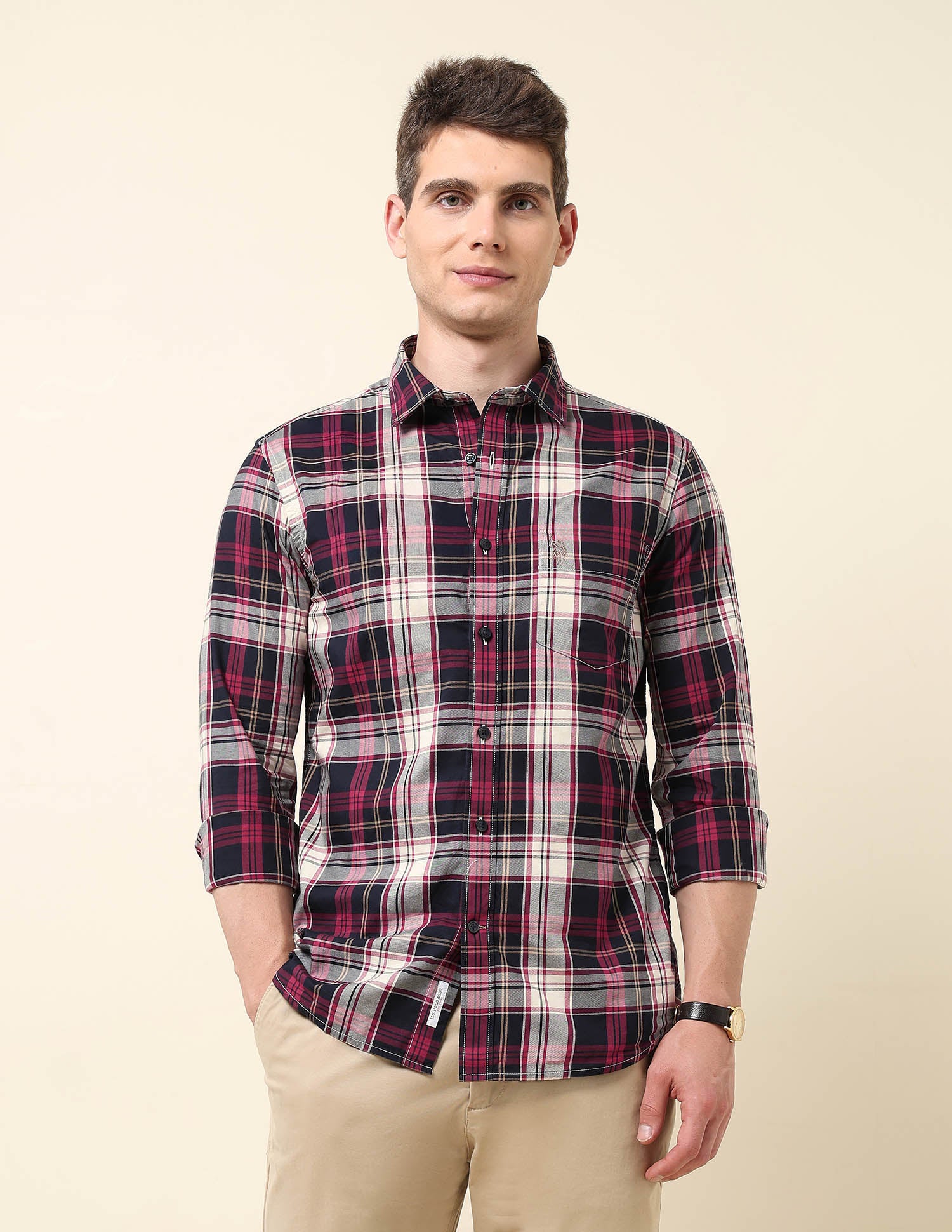 Plaid Checked Oxford Shirt Maroon - U.S. Polo Assn. India | Large