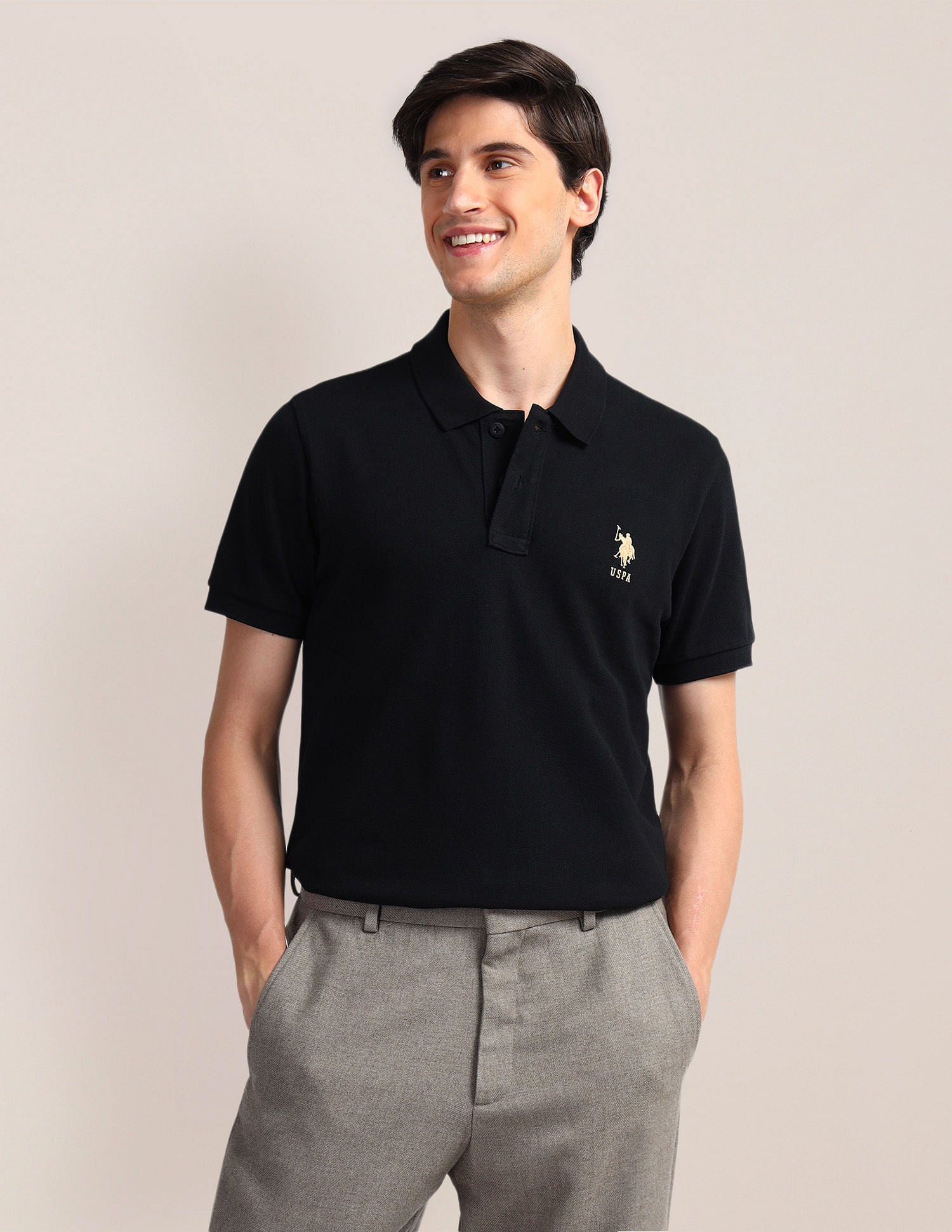 Contrast Logo Slim Polo Shirt Black - U.S. Polo Assn. India | Large
