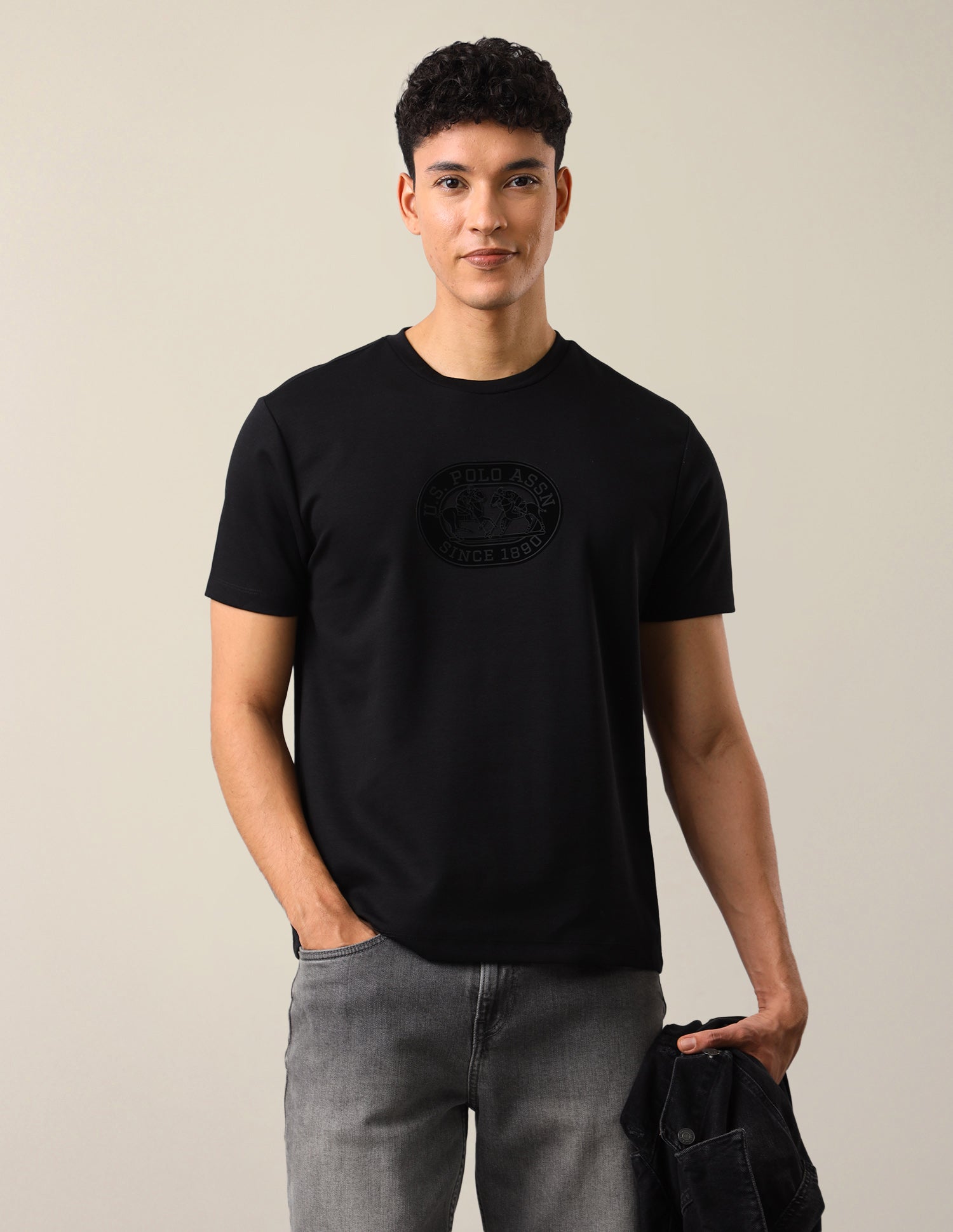 Brand Embossed Slim Fit T-Shirt Black - U.S. Polo Assn. India | Large