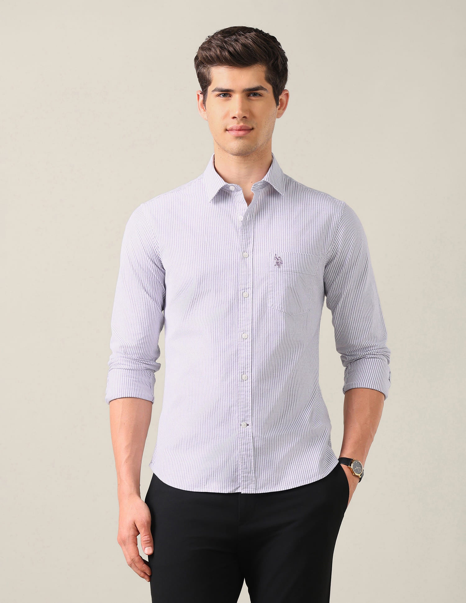 Tailored Fit Oxford Shirt Purple - U.S. Polo Assn. India | Large
