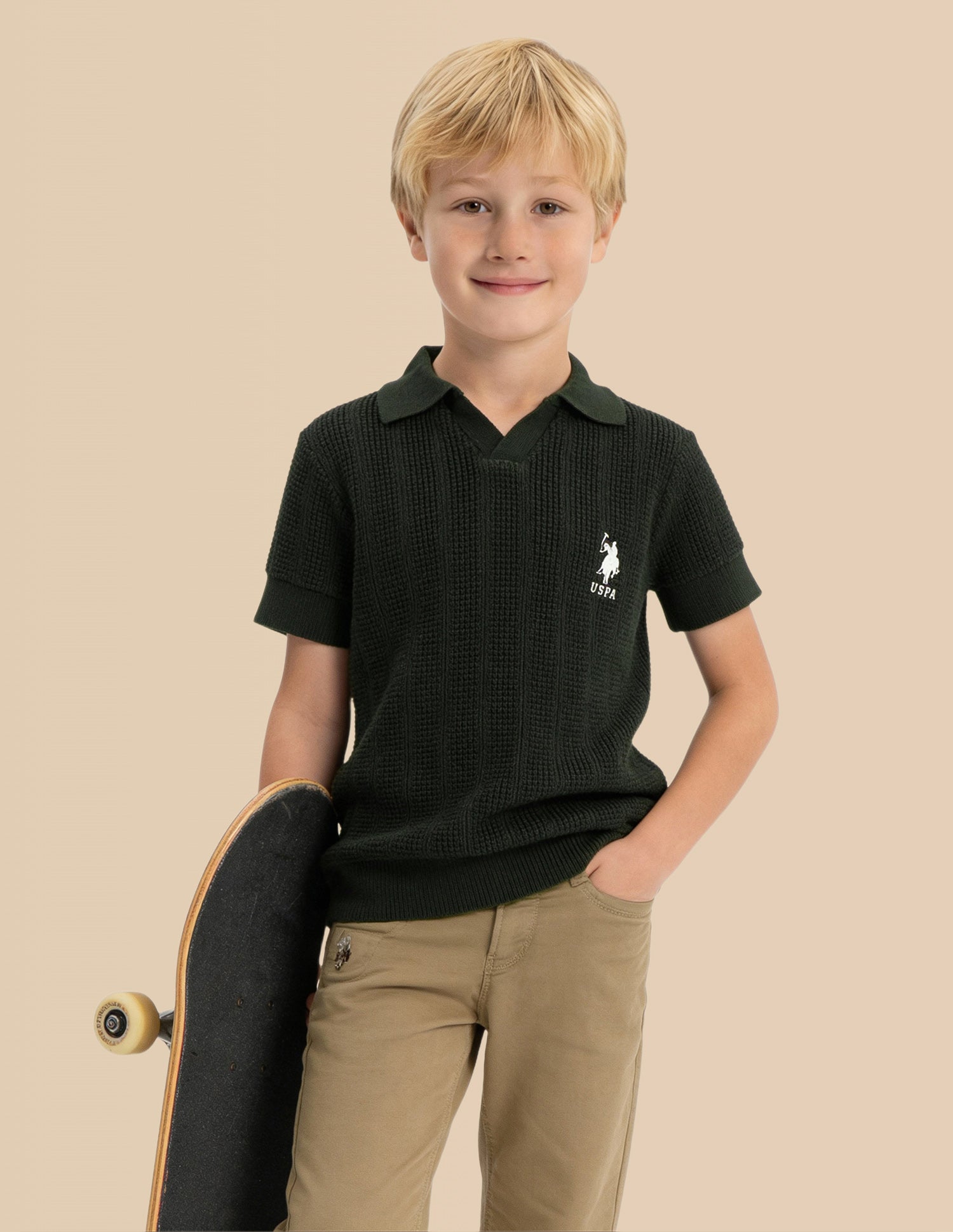 Boys Textured Regular Fit Polo Shirt