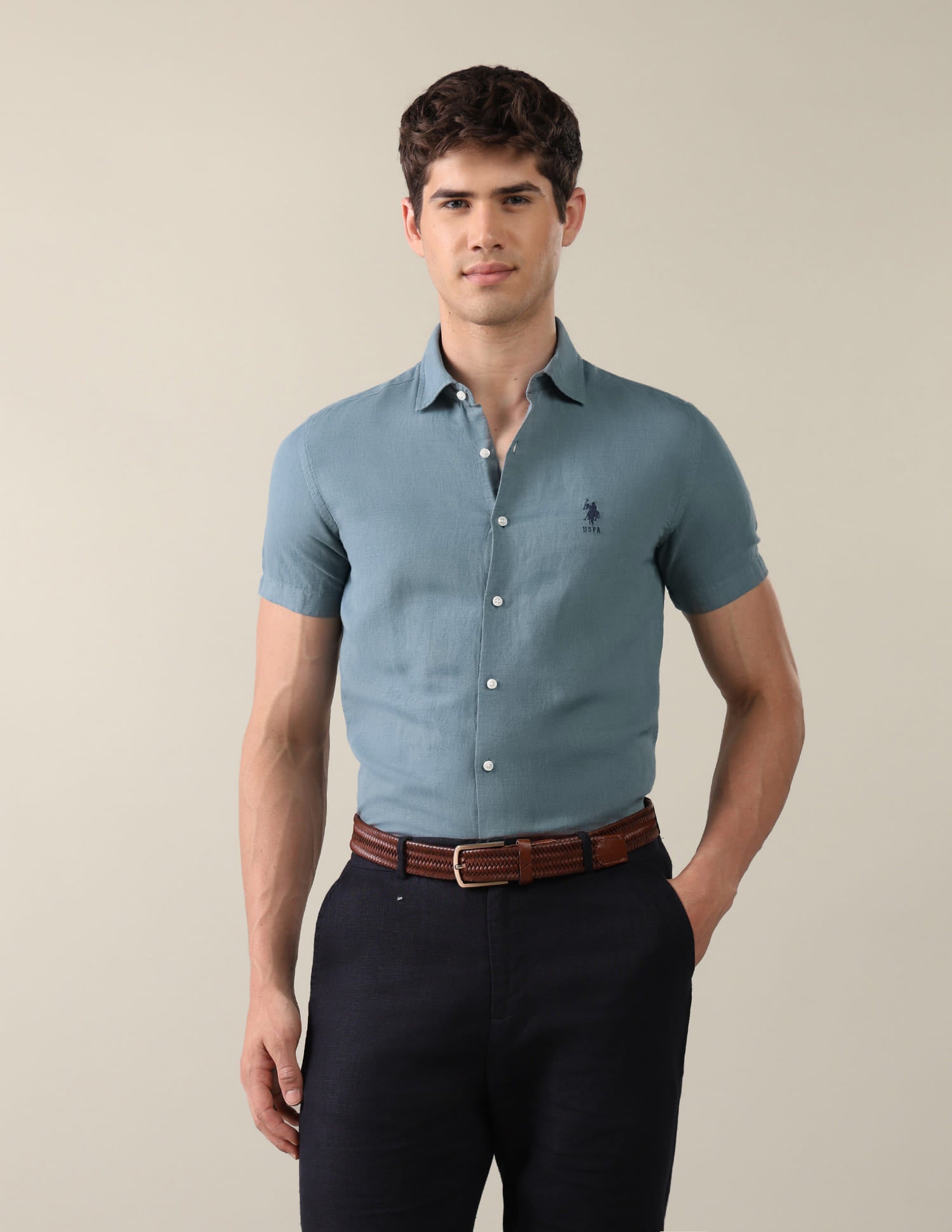 Solid Regular Fit Shirt Green - U.S. Polo Assn. India | Large