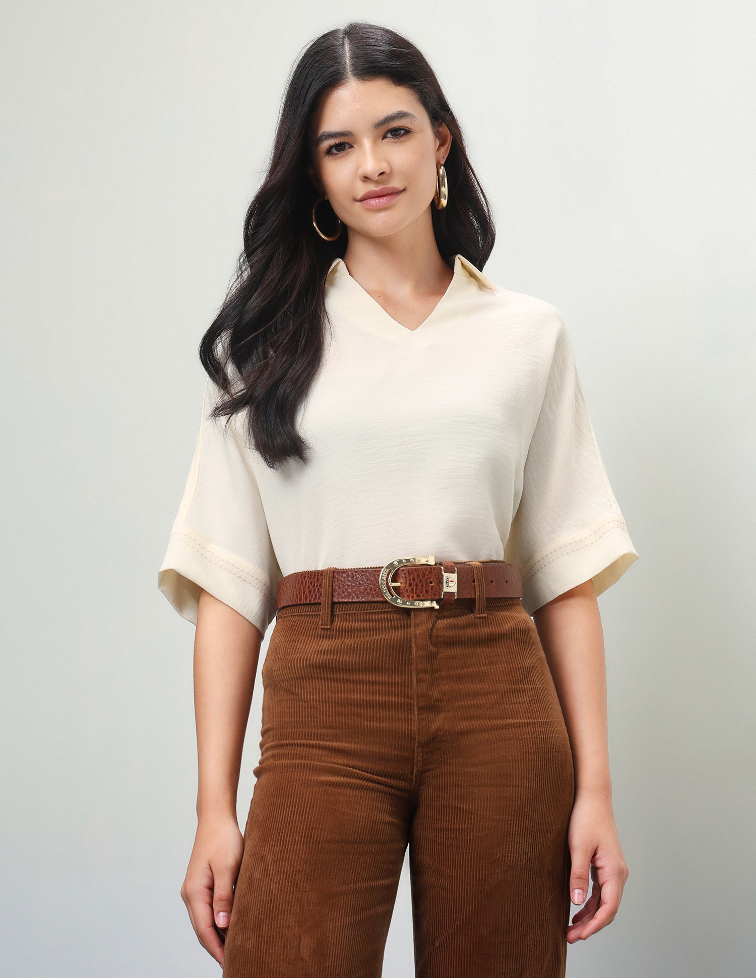 Solid Boxy Fit Shirt Beige - U.S. Polo Assn. India | Large