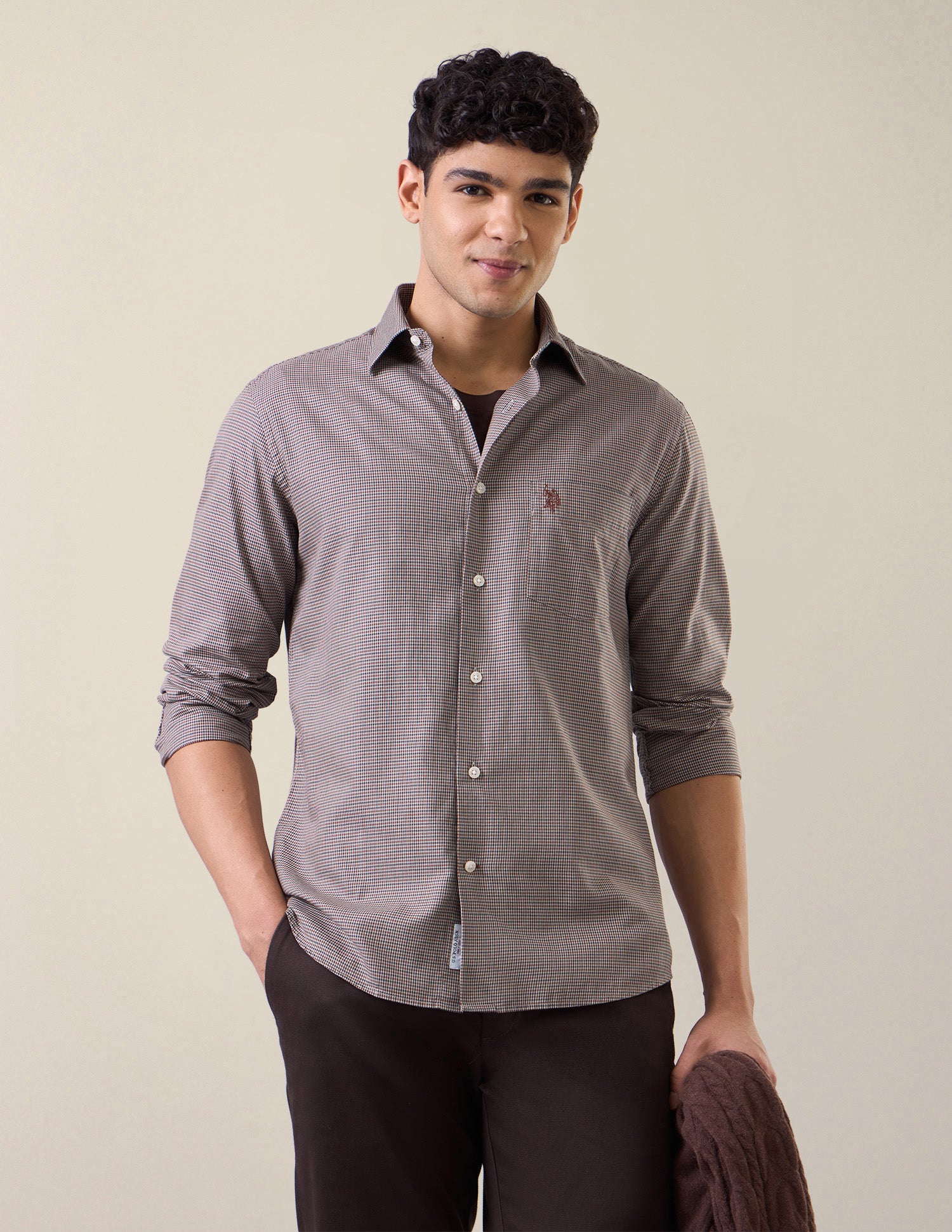 Micro Checked Twill Shirt Rust - U.S. Polo Assn. India | Large