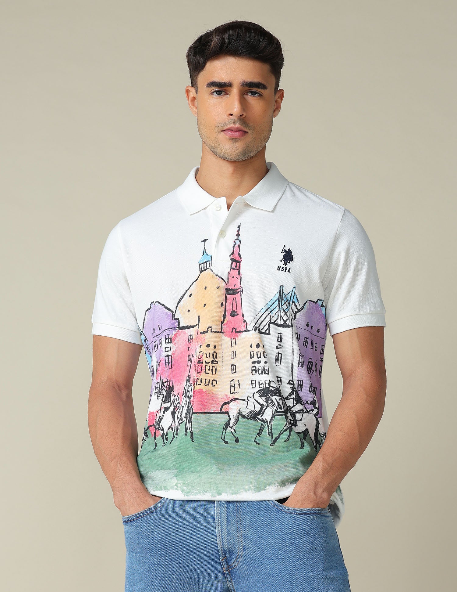 Muscle Fit Graphic Printed Polo Shirt