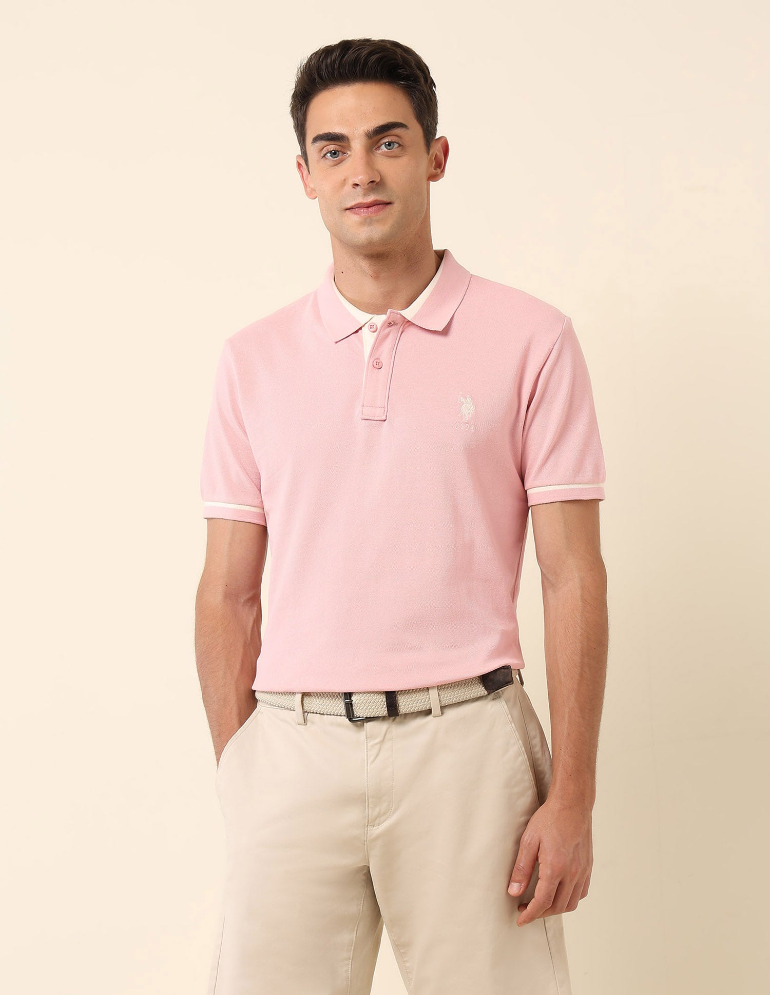 Pure Cotton Slim Fit Polo Shirt Pink - U.S. Polo Assn. India | Large