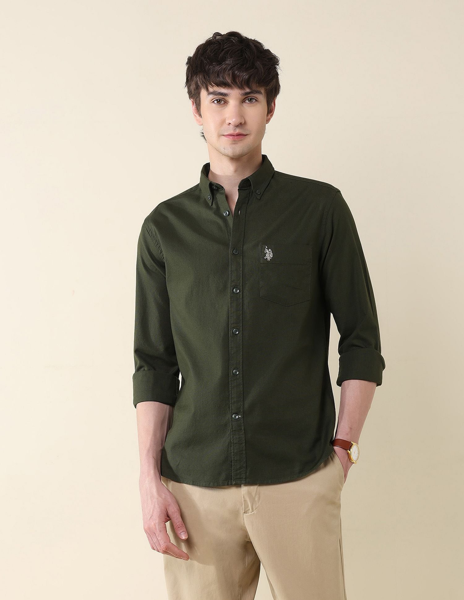 Solid Oxford Stretch Button Down Shirt