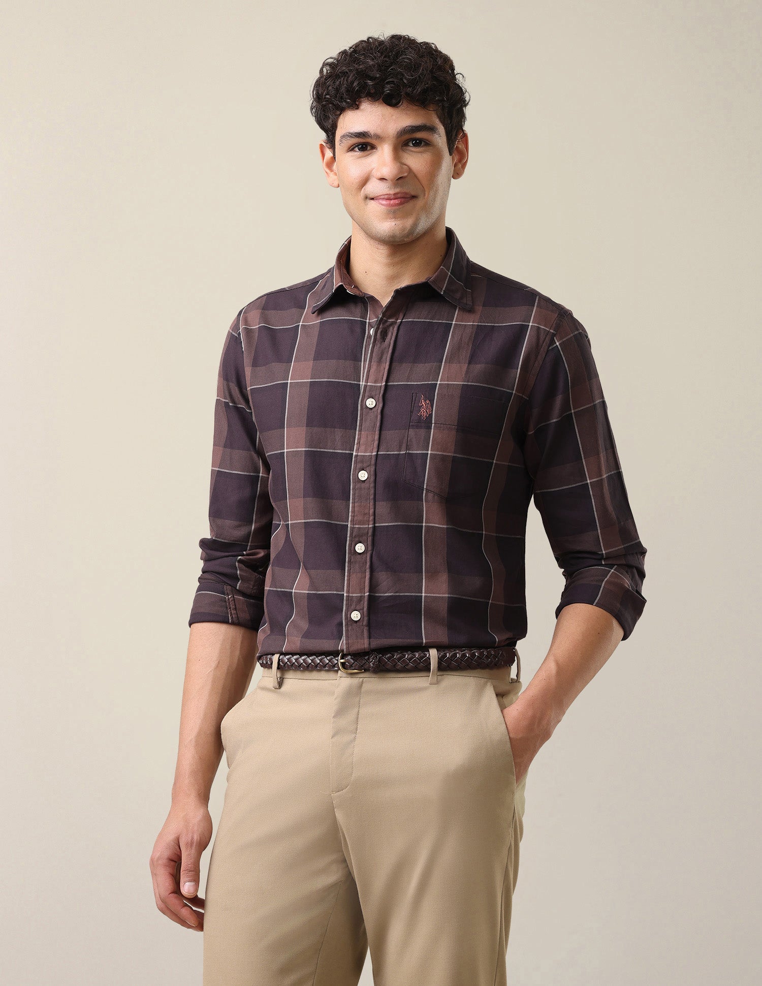 Tartan Checked Twill Shirt Dark Brown - U.S. Polo Assn. India | Large