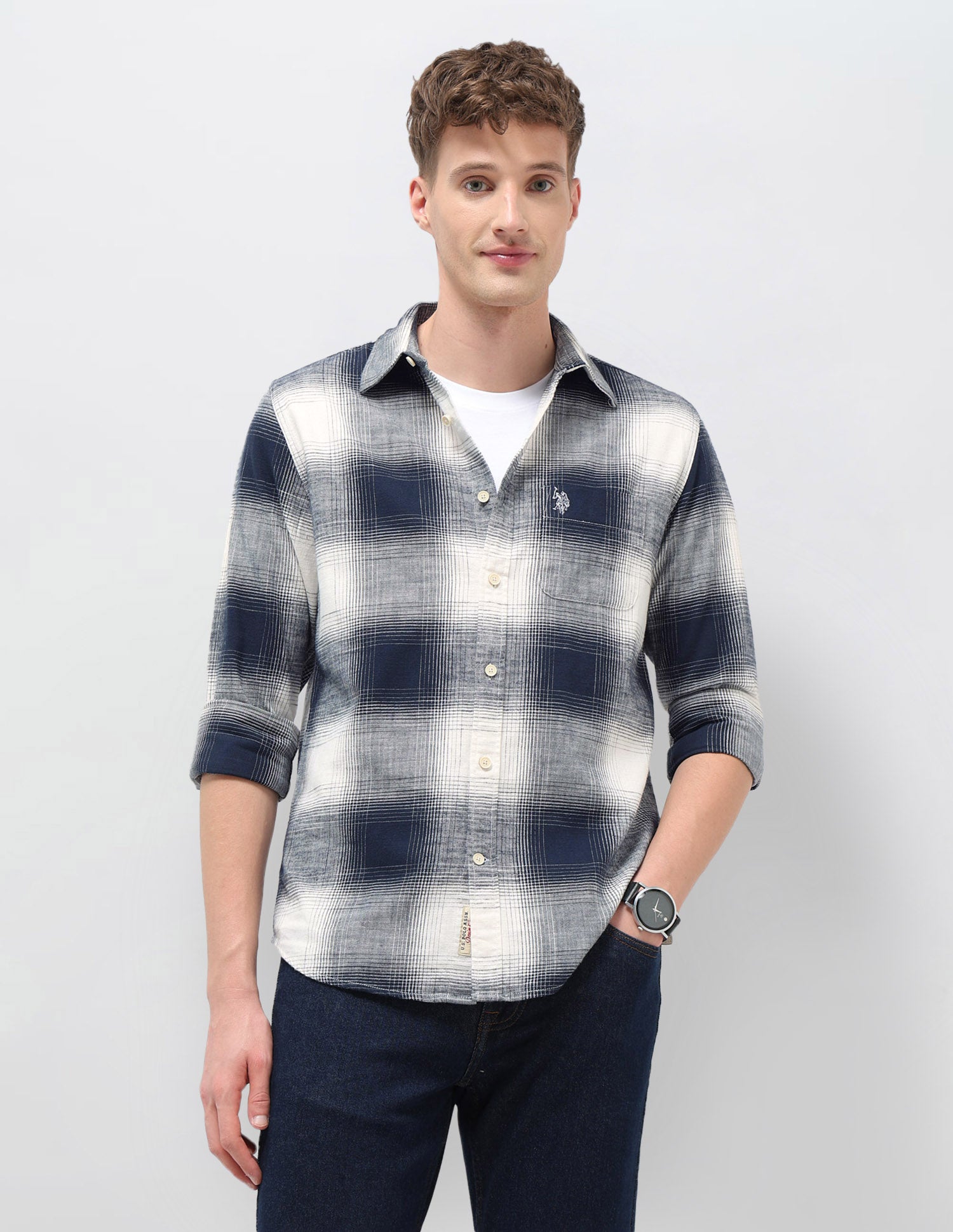Tartan Checked Slim Fit Shirt Navy - U.S. POLO ASSN. | Large