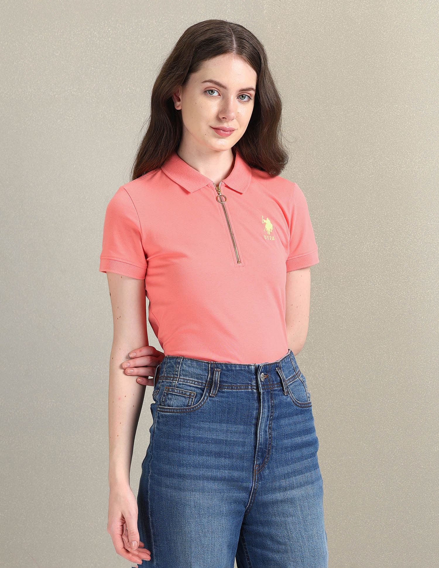 Cotton Stretch Zipper Polo Shirt