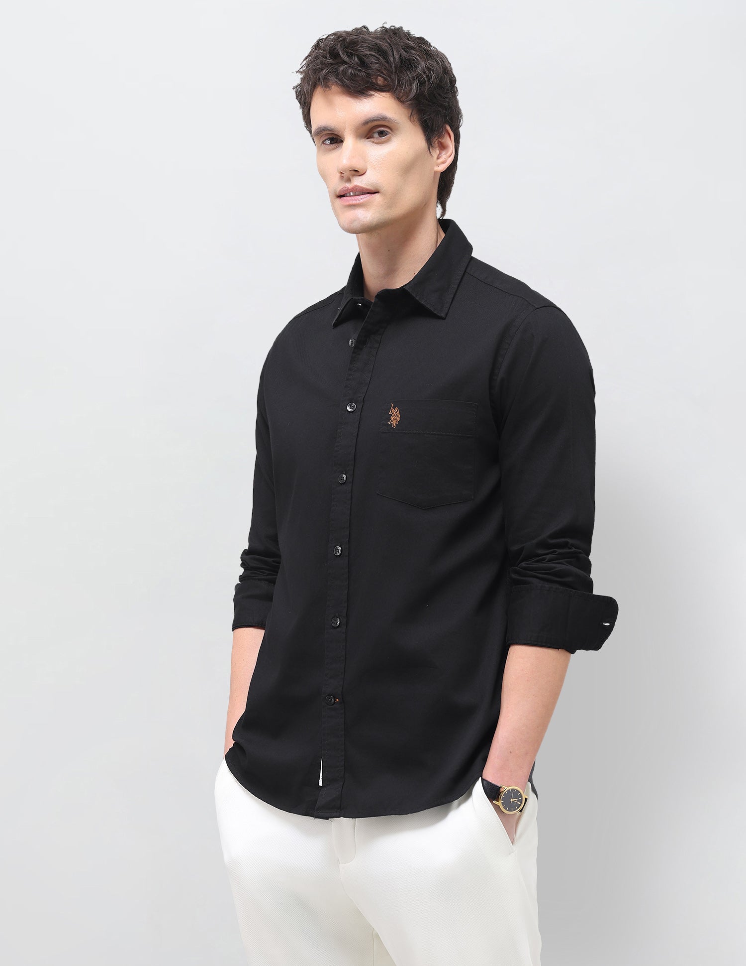 Solid Tailored Fit Shirt Black - U.S. Polo Assn. India | Large