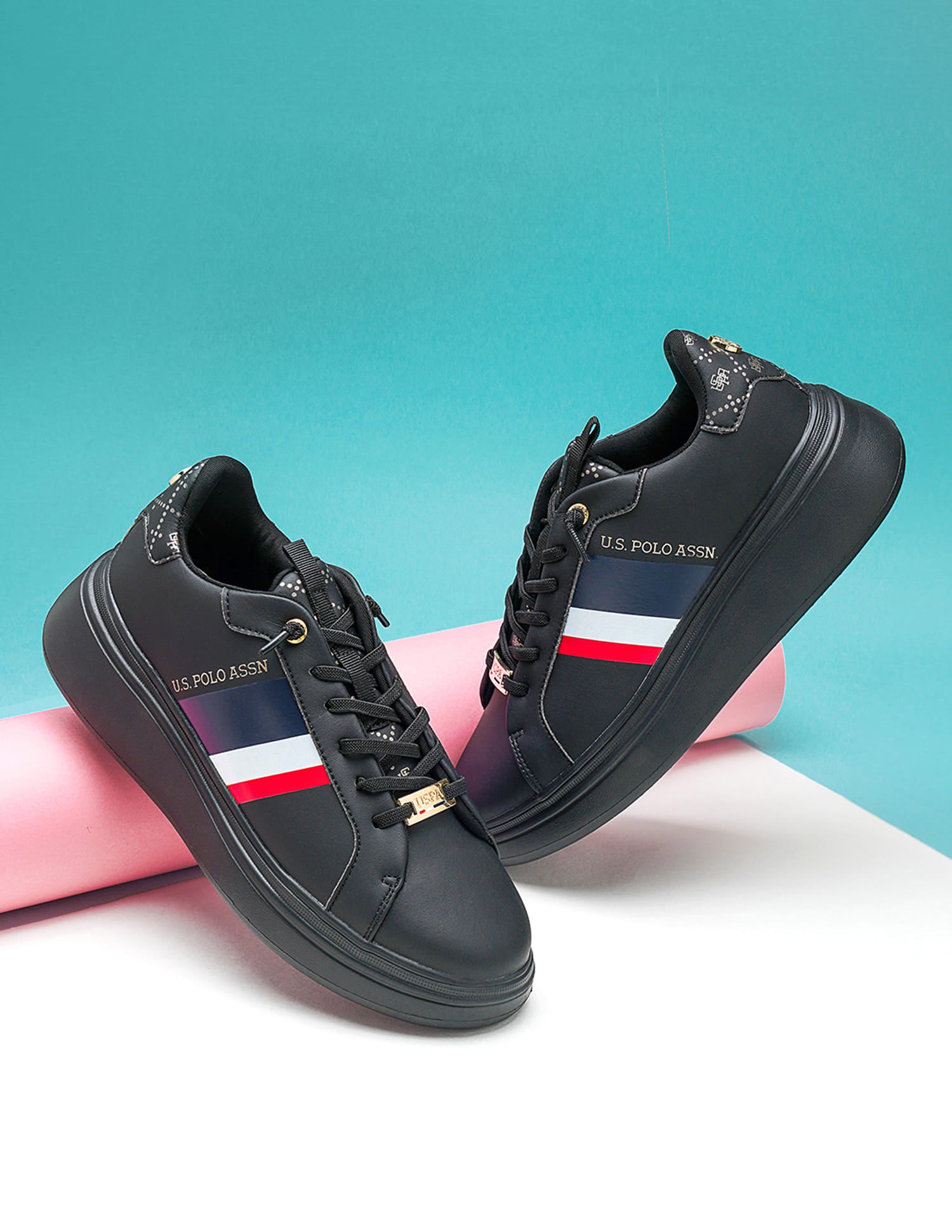 Women Brand Stripe Clara 2.0 Sneakers Black - U.S. Polo Assn. India | Large
