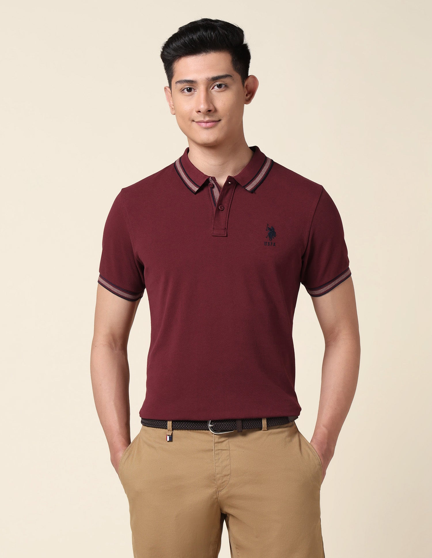 Slim Fit Pure Cotton Polo Shirt Maroon - U.S. Polo Assn. India | Large