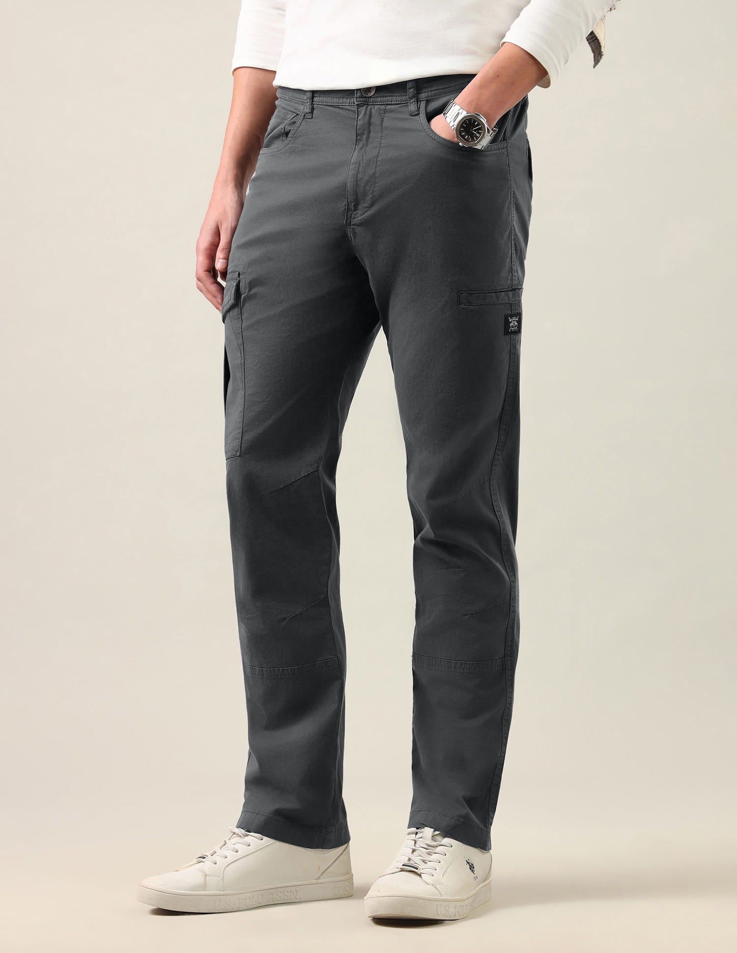Harold Slim Straight Fit Twill Cargos Grey - U.S. Polo Assn. India | Large