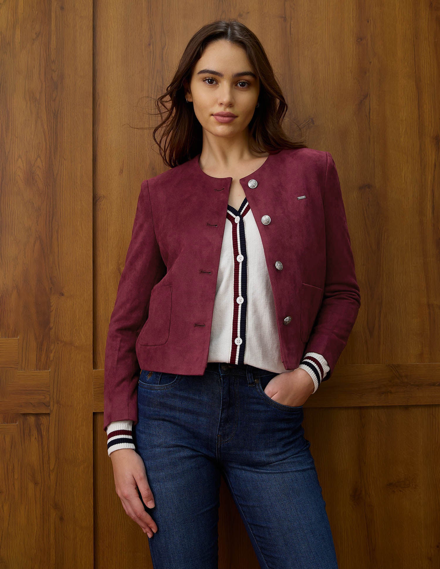 Solid Regular Fit Round Neck Jacket