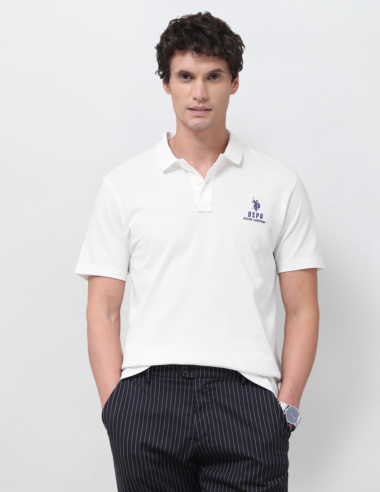 Solid Slim Fit Polo Shirt Ivory - U.S. Polo Assn. India | Large