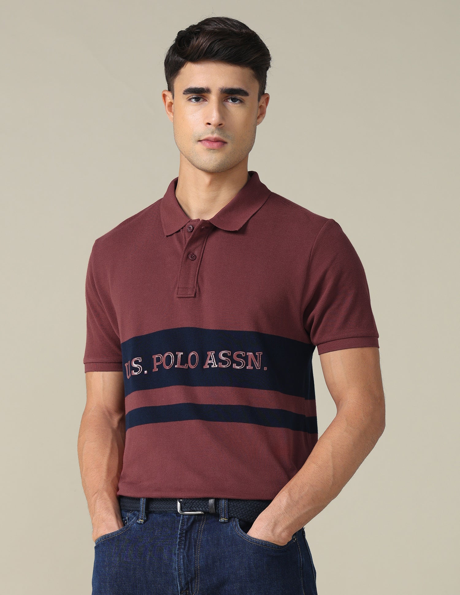 Colourblocked Brand Printed Regular Fit Polo Shirt