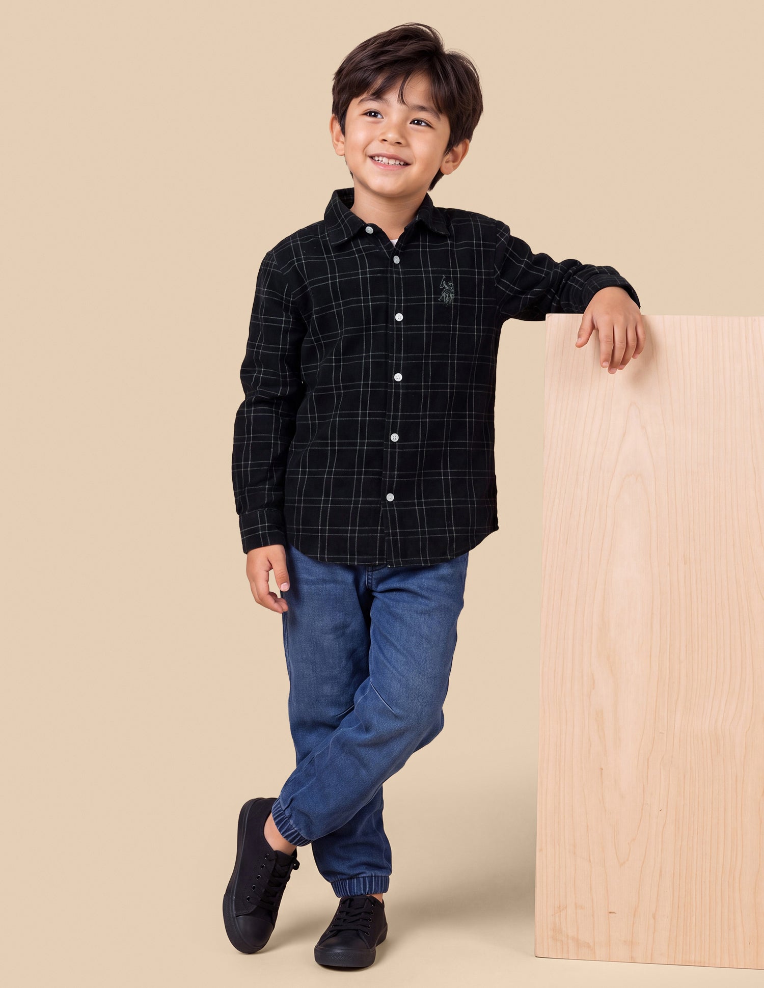 Grid Tattersall Checked Corduroy Shirt Black - U.S. Polo Assn. India | Large