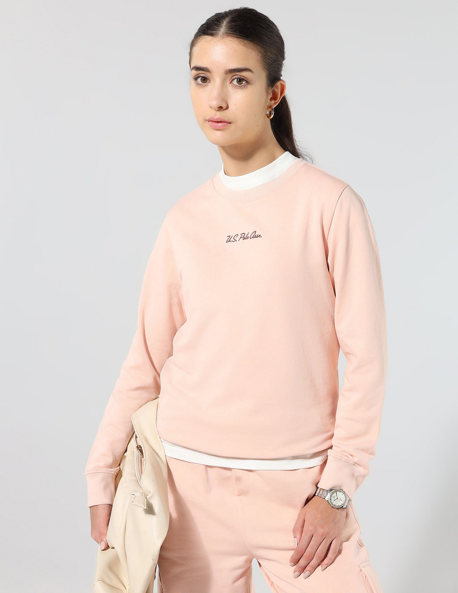 Regular Fit Solid Sweatshirt Peach - U.S. POLO ASSN. | Large