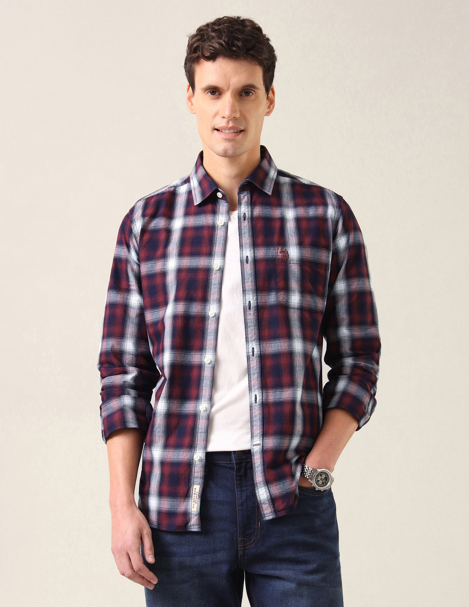 Plaid Checked Twill Shirt Red - U.S. Polo Assn. India | Large
