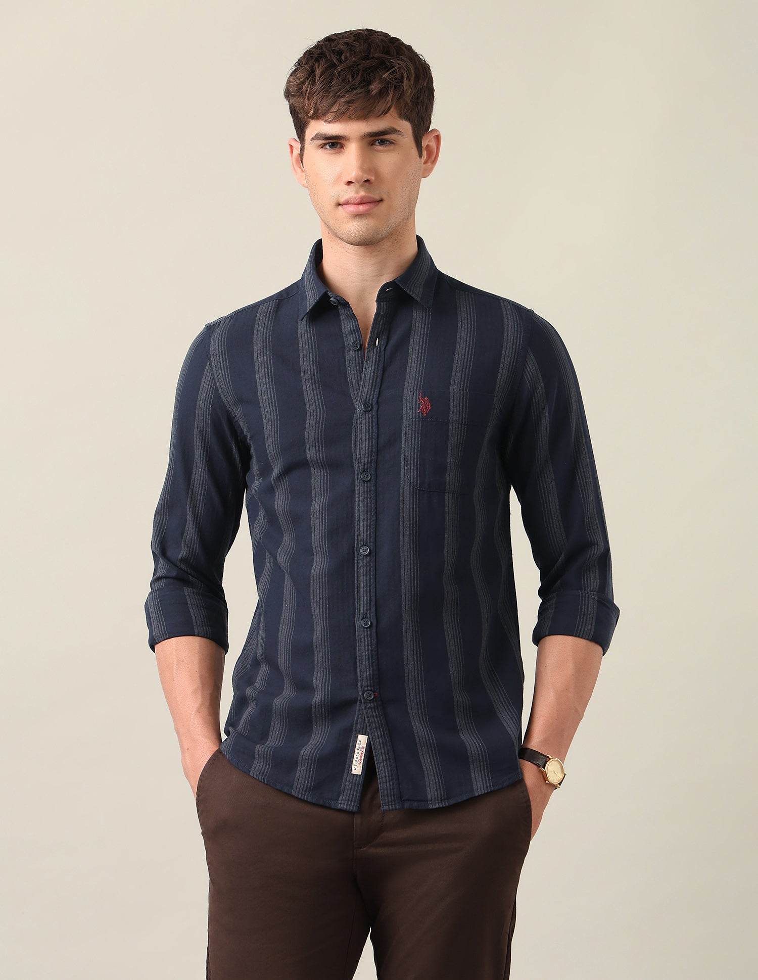 Vertical Striped Twill Shirt Navy - U.S. Polo Assn. India | Large