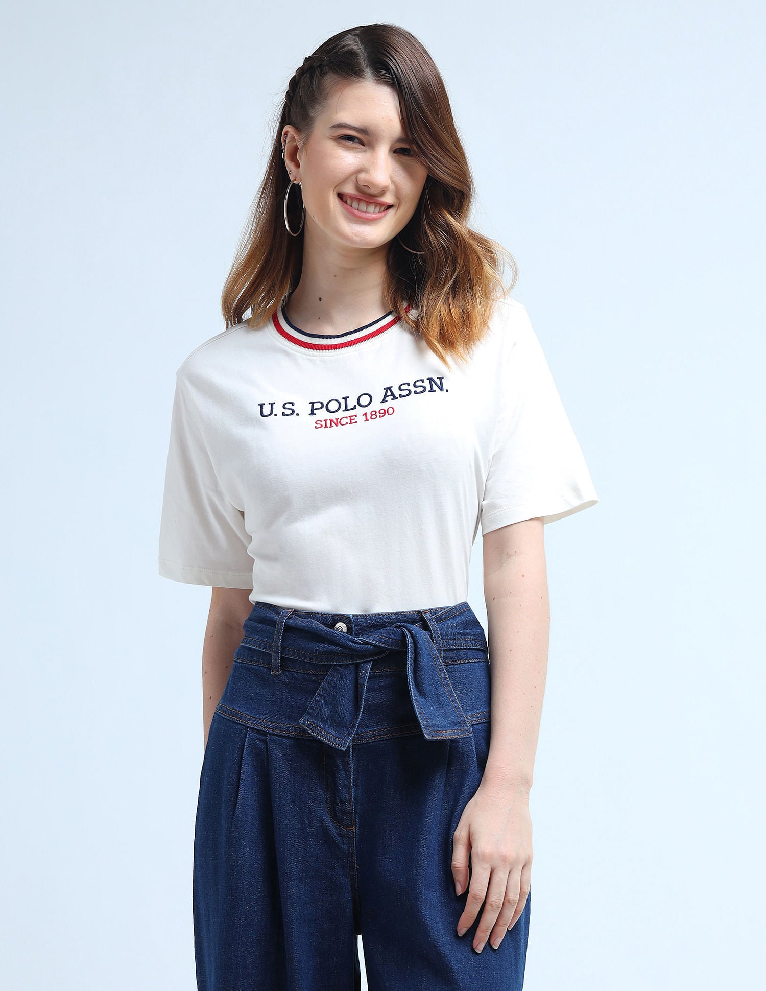 Brand Embroidered Boxy Fit T-Shirt Off White - U.S. Polo Assn. India | Large