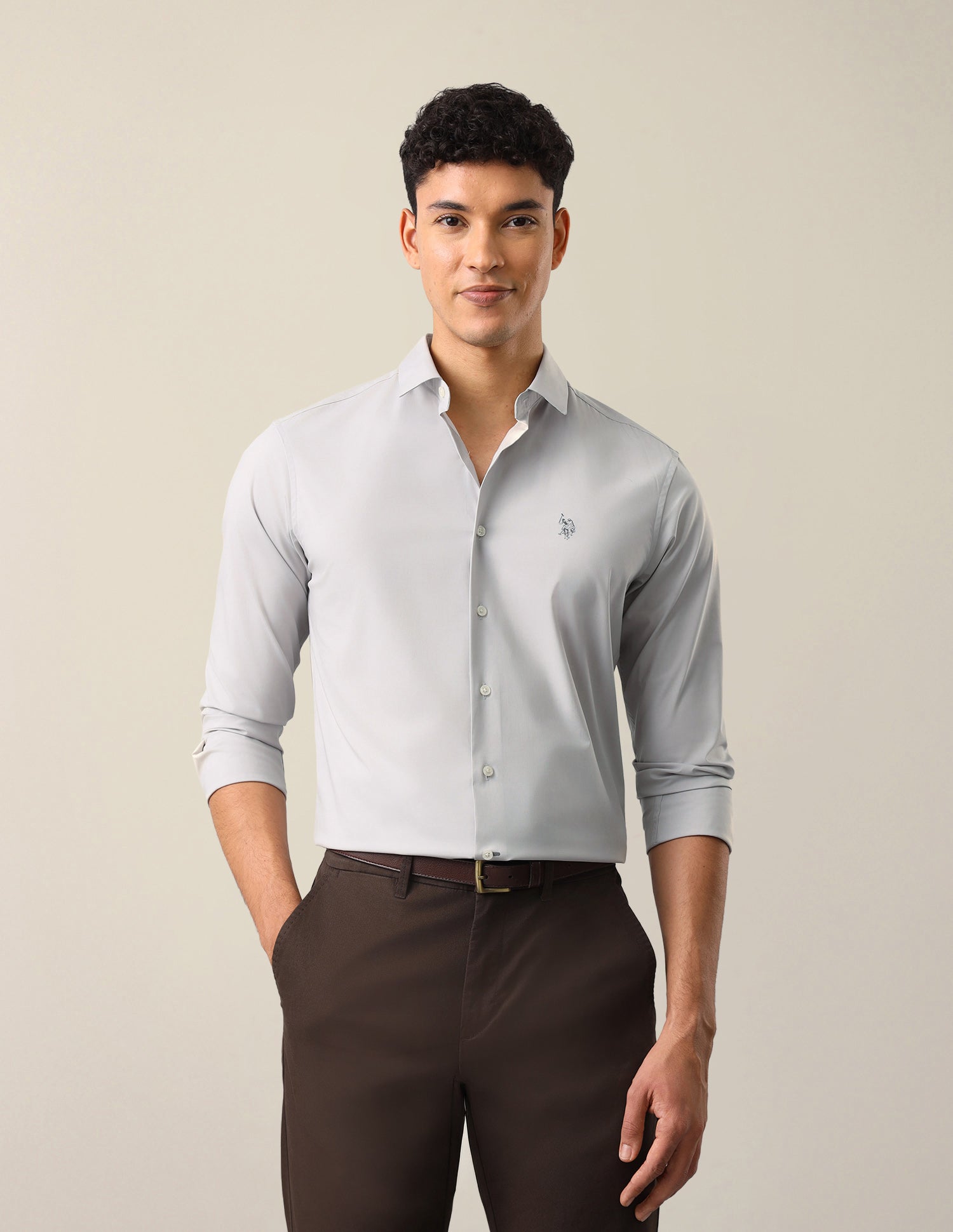 Solid Tailored Fit Shirt Grey - U.S. Polo Assn. India | Large