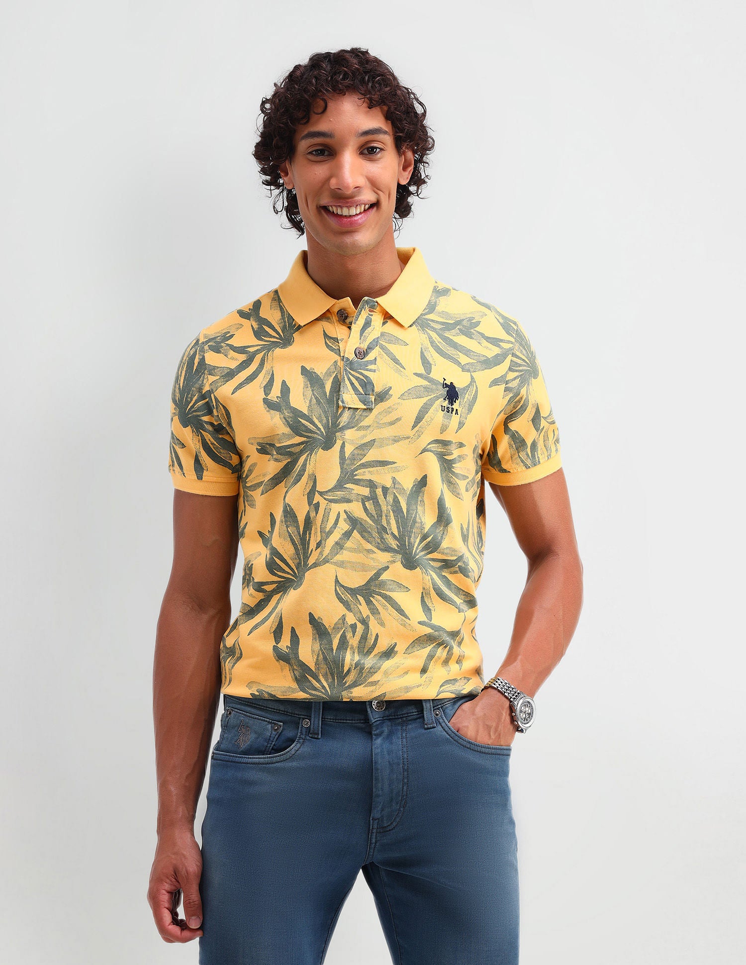 Floral Print Cotton Polo Shirt