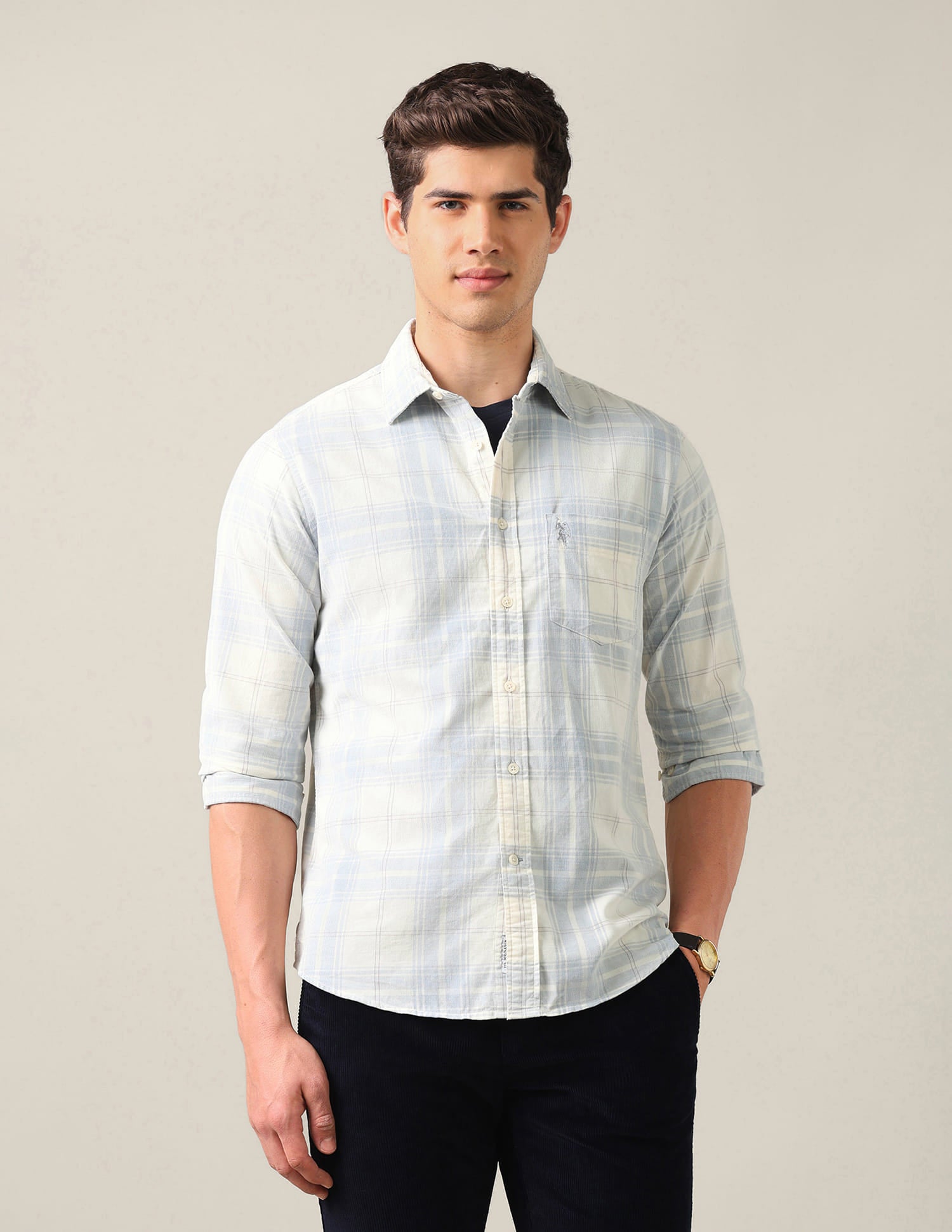 Tailored Fit Corduroy Shirt Blue - U.S. Polo Assn. India | Large