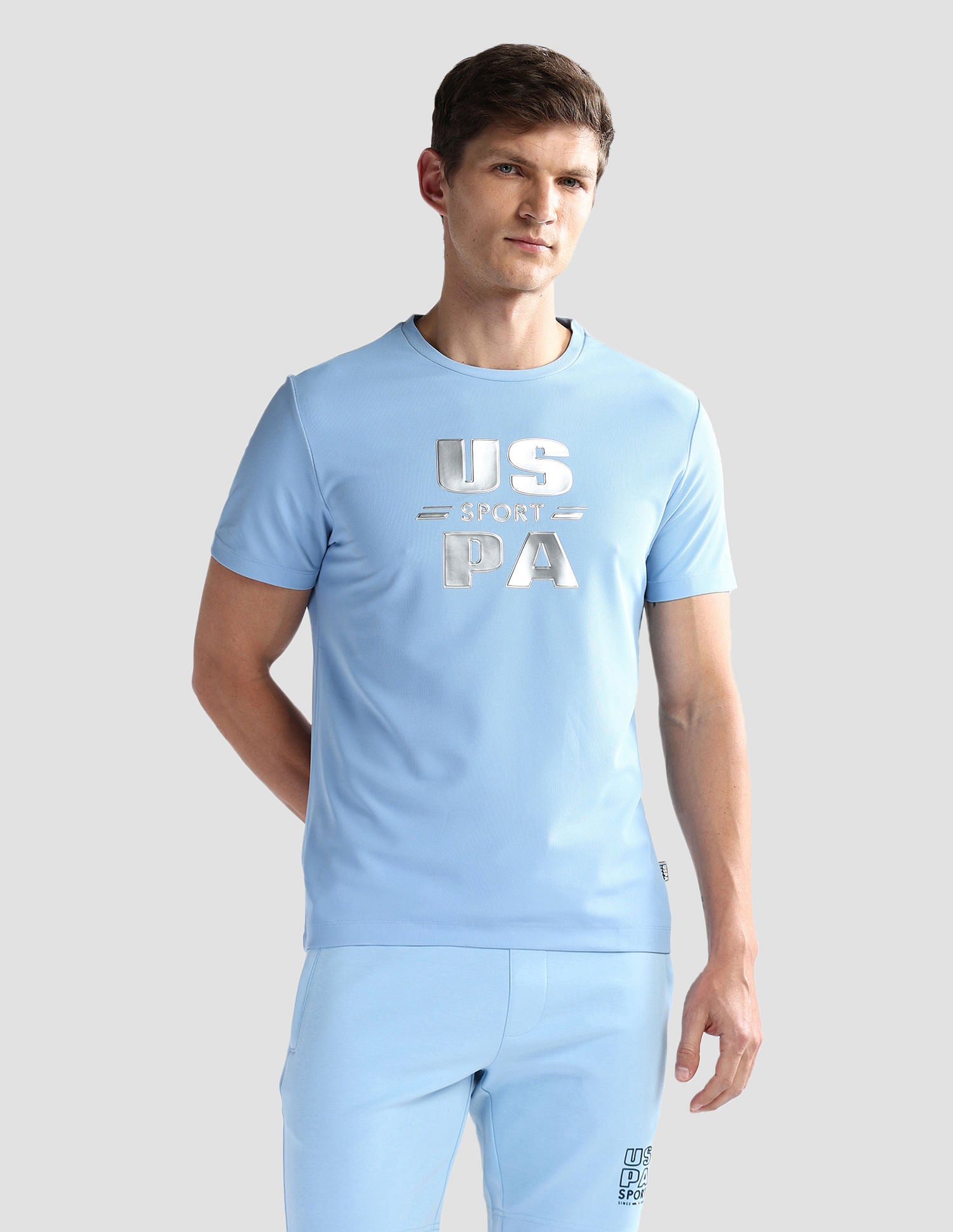 Brand Print Slim Fit T-Shirt Light Blue - U.S. Polo Assn. India | Large