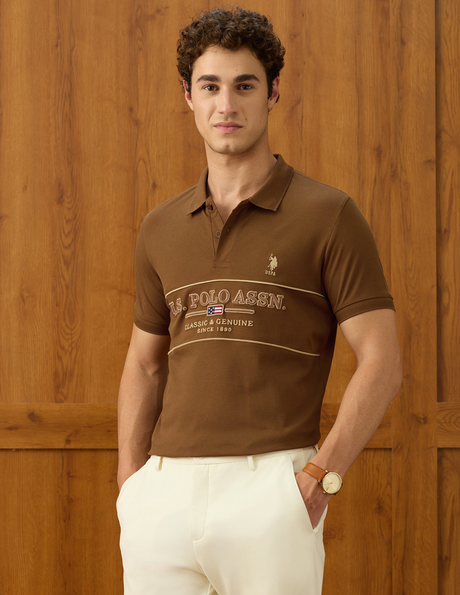 Elvenado Brand Embroidered Polo Shirt Brown - U.S. Polo Assn. India | Large