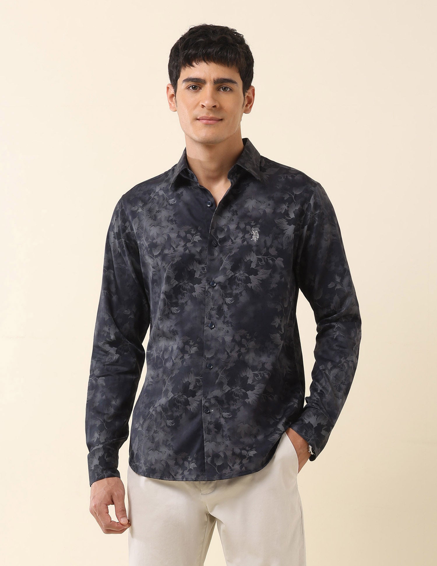 Tailored Fit Floral Printed Shirt Navy - U.S. Polo Assn. India | Large