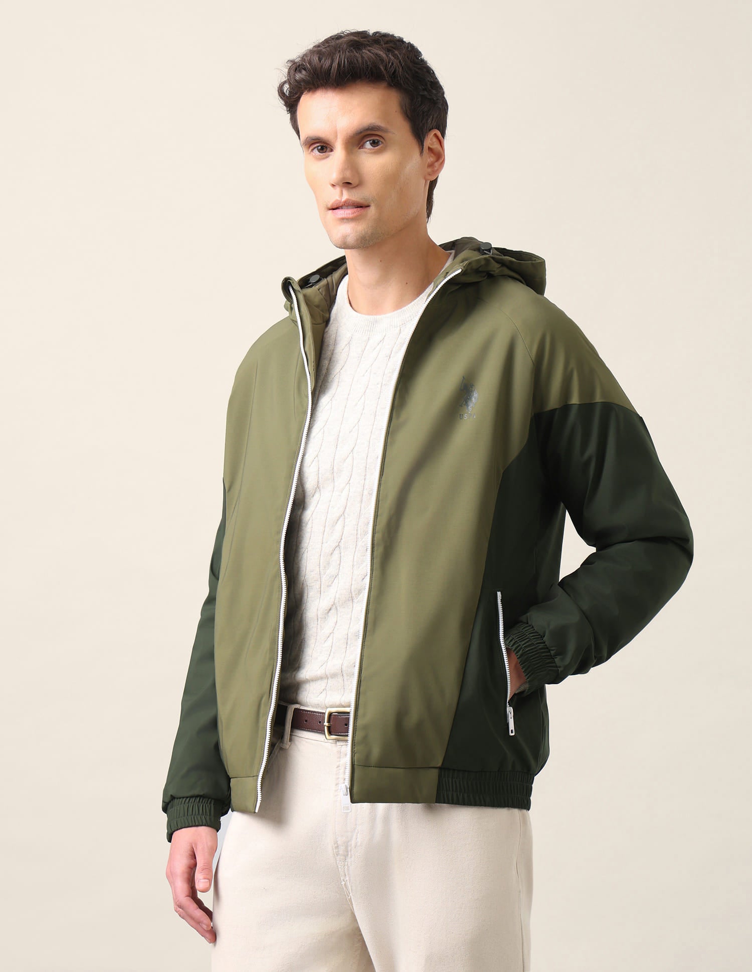 Colour Block Logo Hooded Jacket