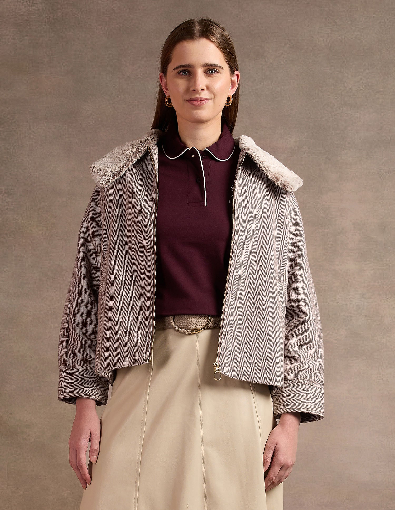 Fur Collar Kimono Jacket Brown - U.S. POLO ASSN. | Large