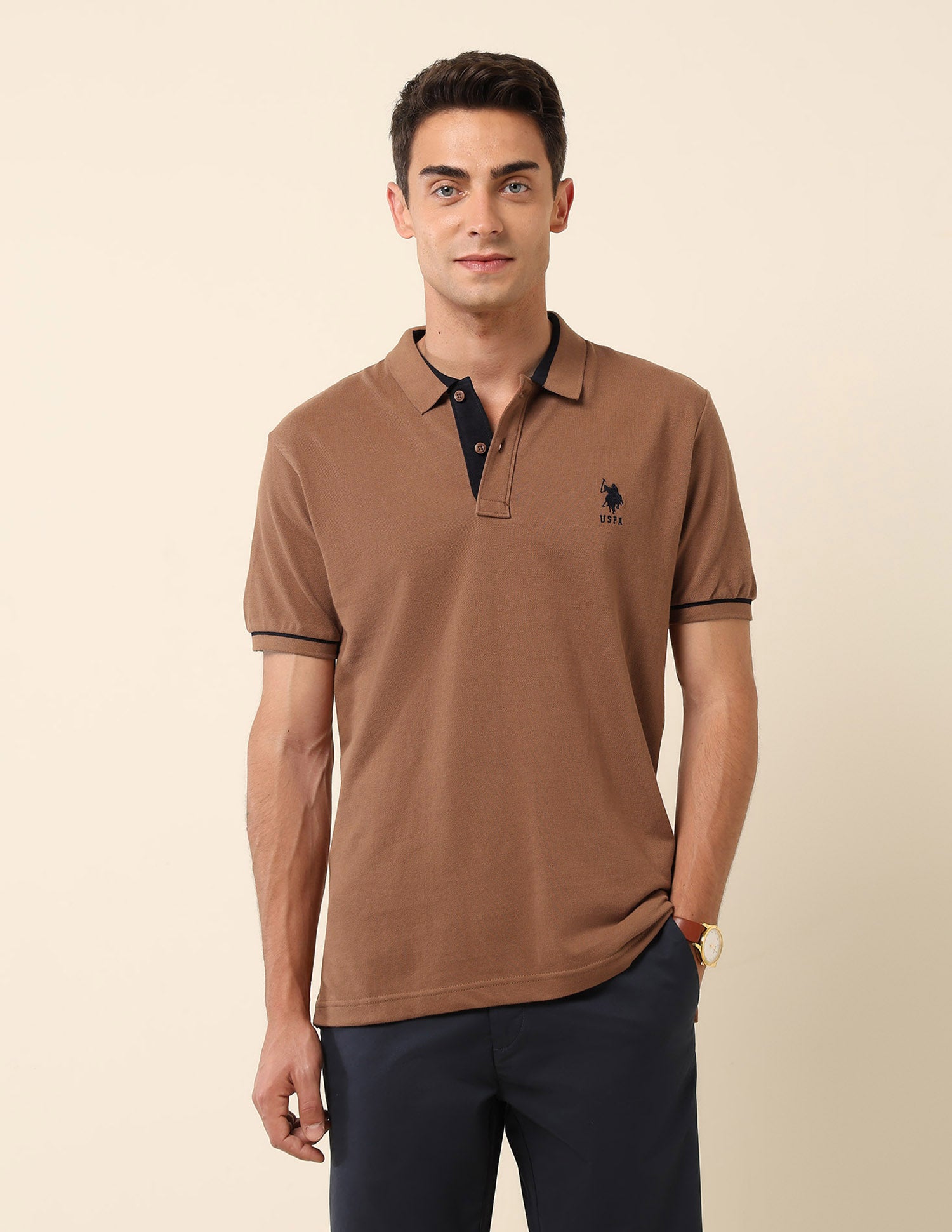 Pure Cotton Slim Fit Polo Shirt Brown - U.S. Polo Assn. India | Large