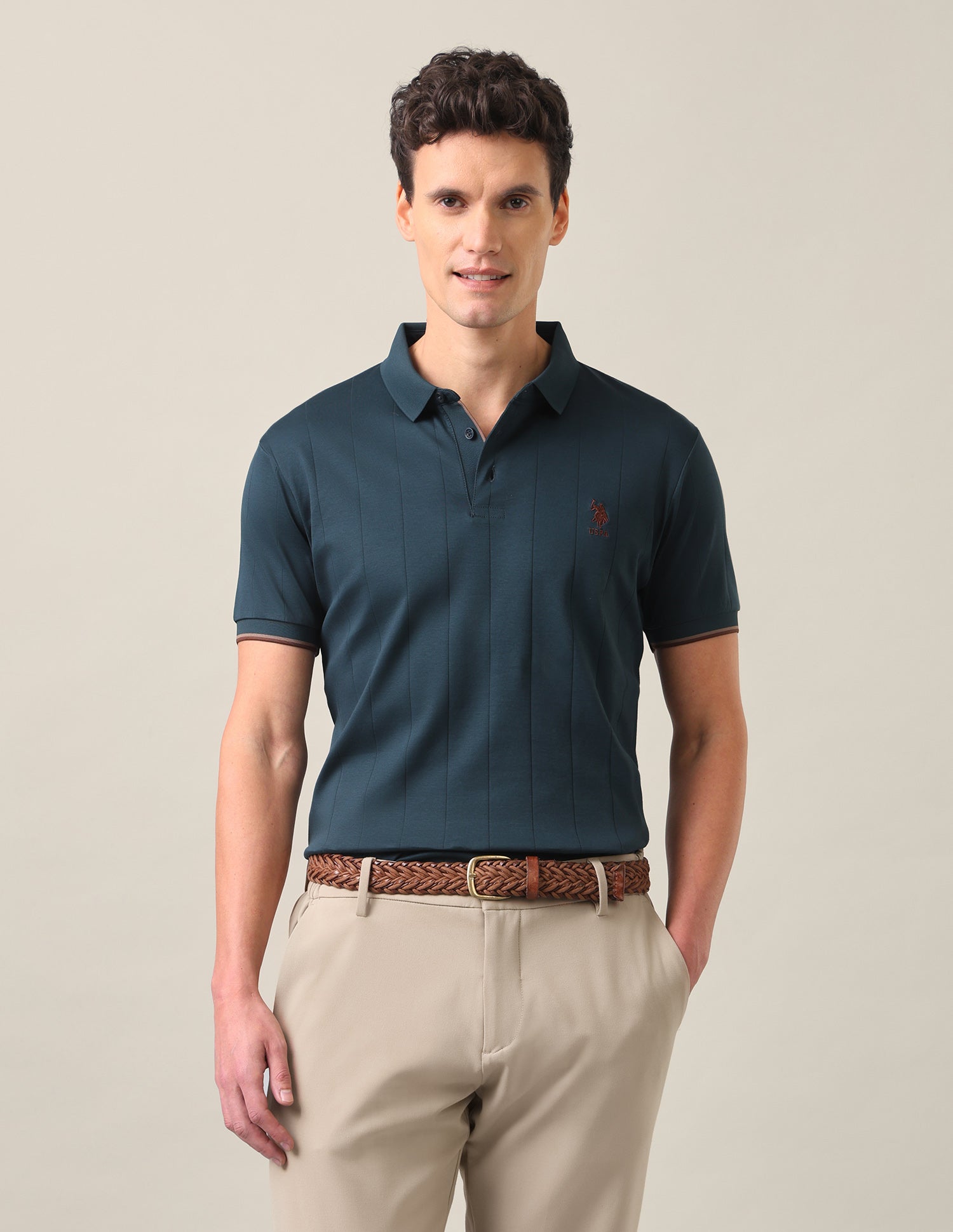 Vertical Striped Slim Fit Polo Shirt Teal - U.S. Polo Assn. India | Large