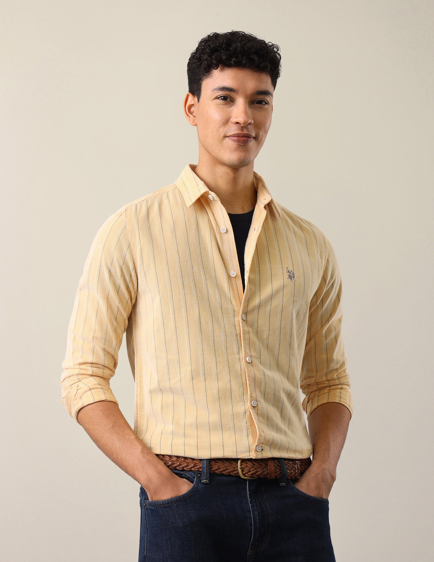 Corduroy Vertical Striped Shirt Light Yellow - U.S. Polo Assn. India | Large