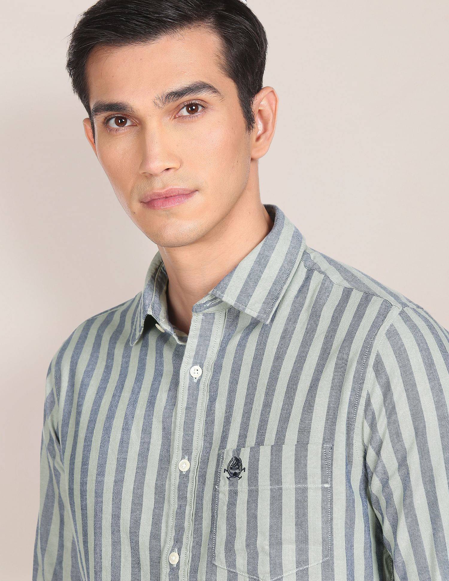 Men Green And Navy Tailored Regular Fit Striped Casual Shirt Green and Navy - U.S. POLO ASSN. | Large