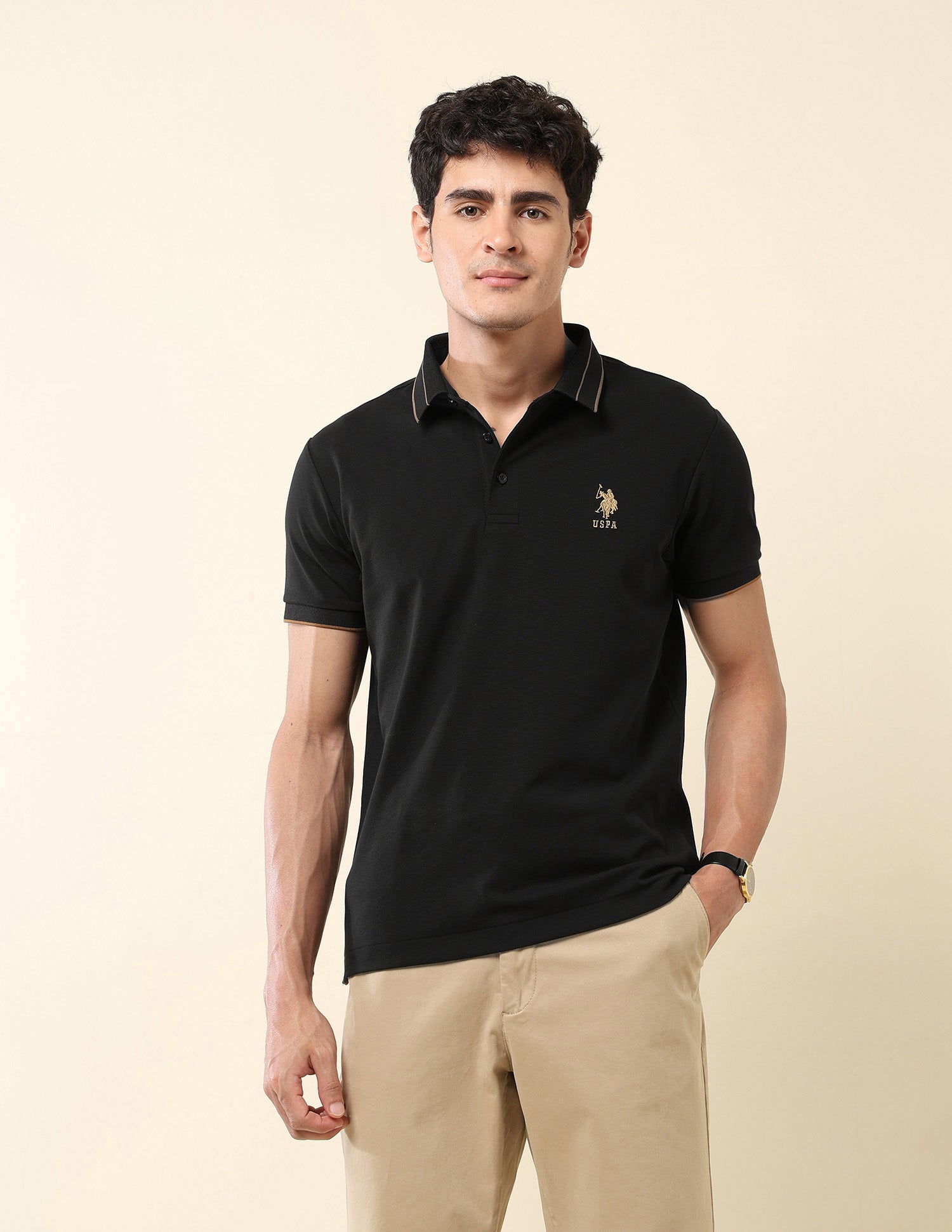Slim Fit Modern Monochrome Polo Shirt Black - U.S. Polo Assn. India | Large