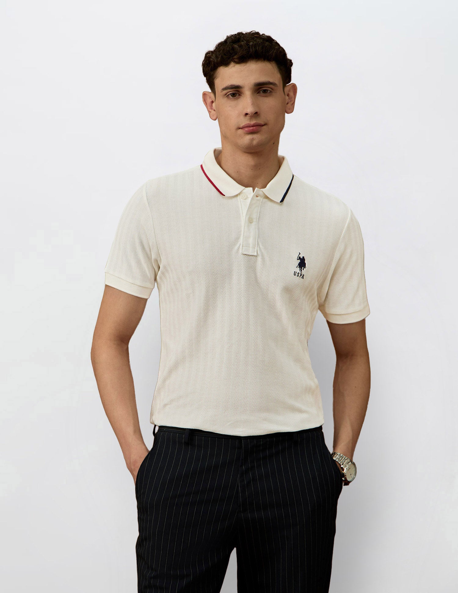 Self Design Chevron Varsity Polo Shirt