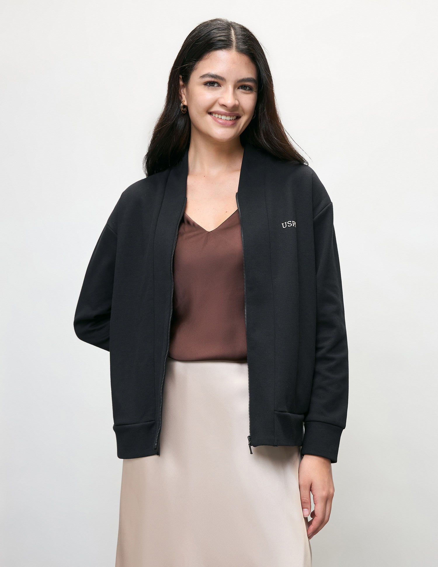 Solid Regular Fit Bomber Jacket Black - U.S. Polo Assn. India | Large