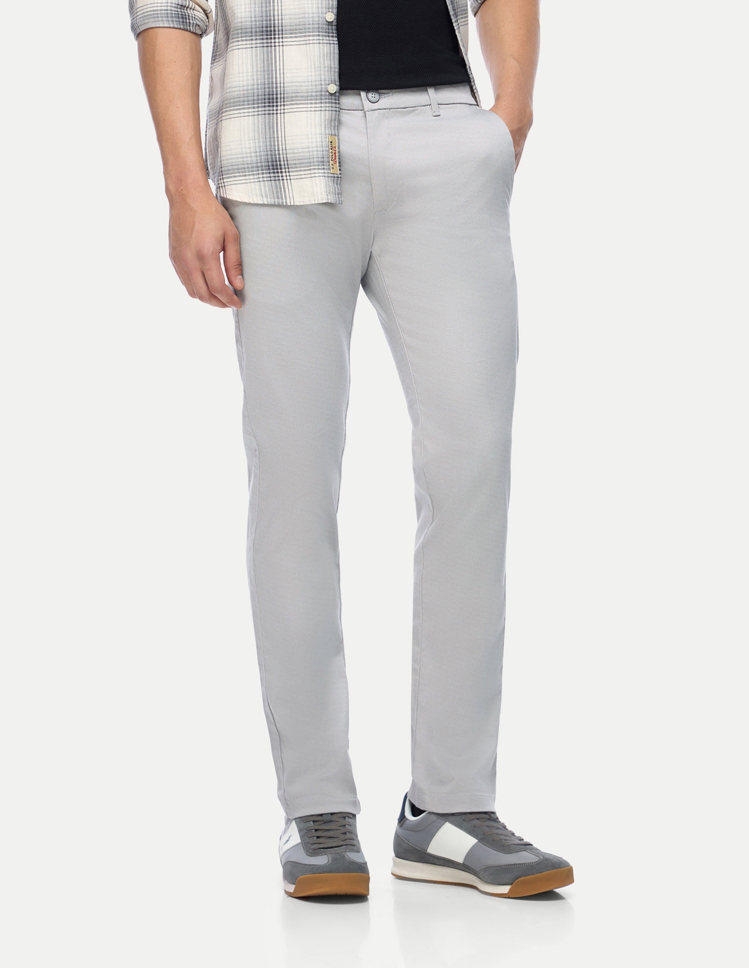 Denver Slim Fit Satin Trousers Light Grey - U.S. Polo Assn. India | Large