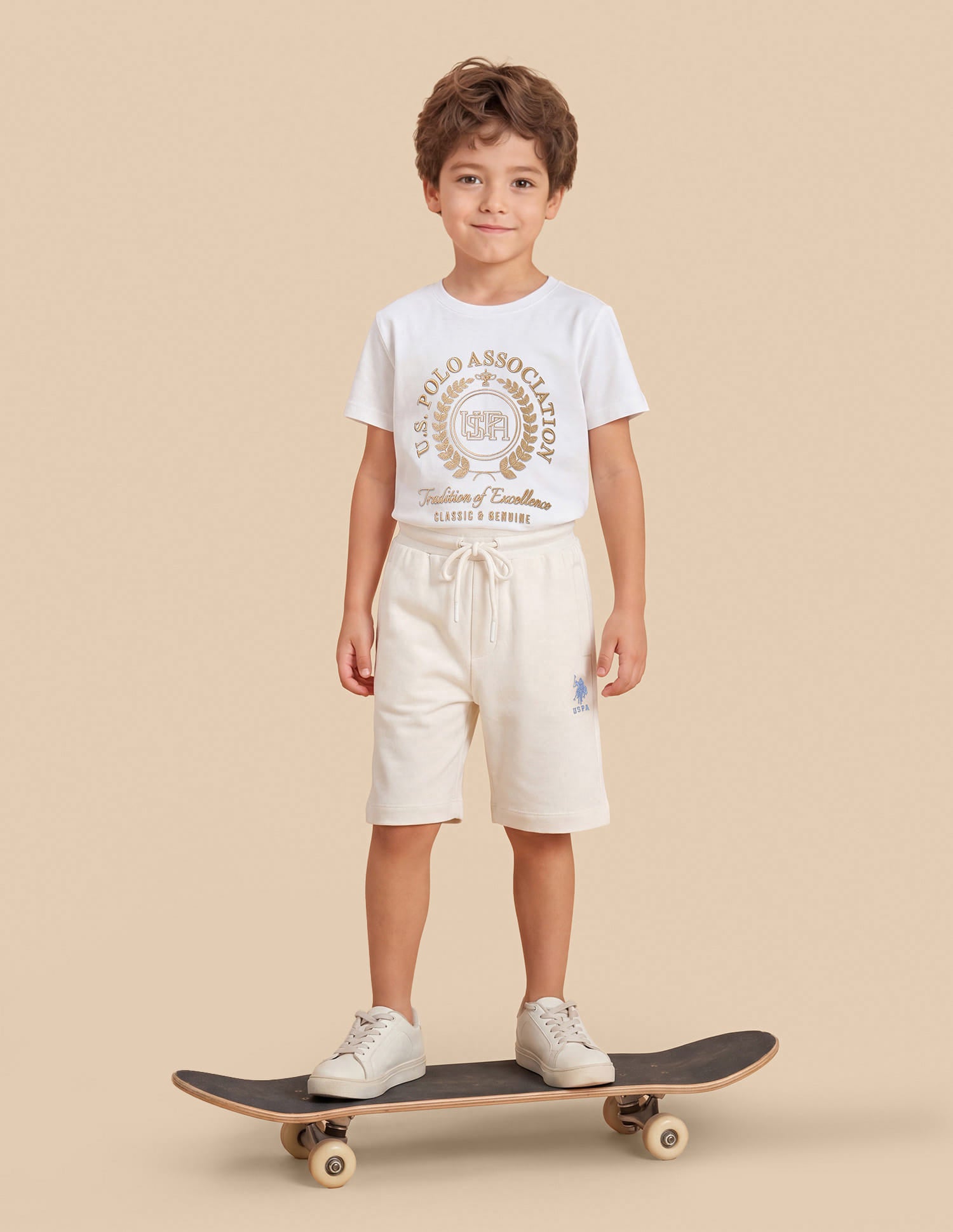 Embroidered Regular Terry Shorts Off White - U.S. Polo Assn. India | Large