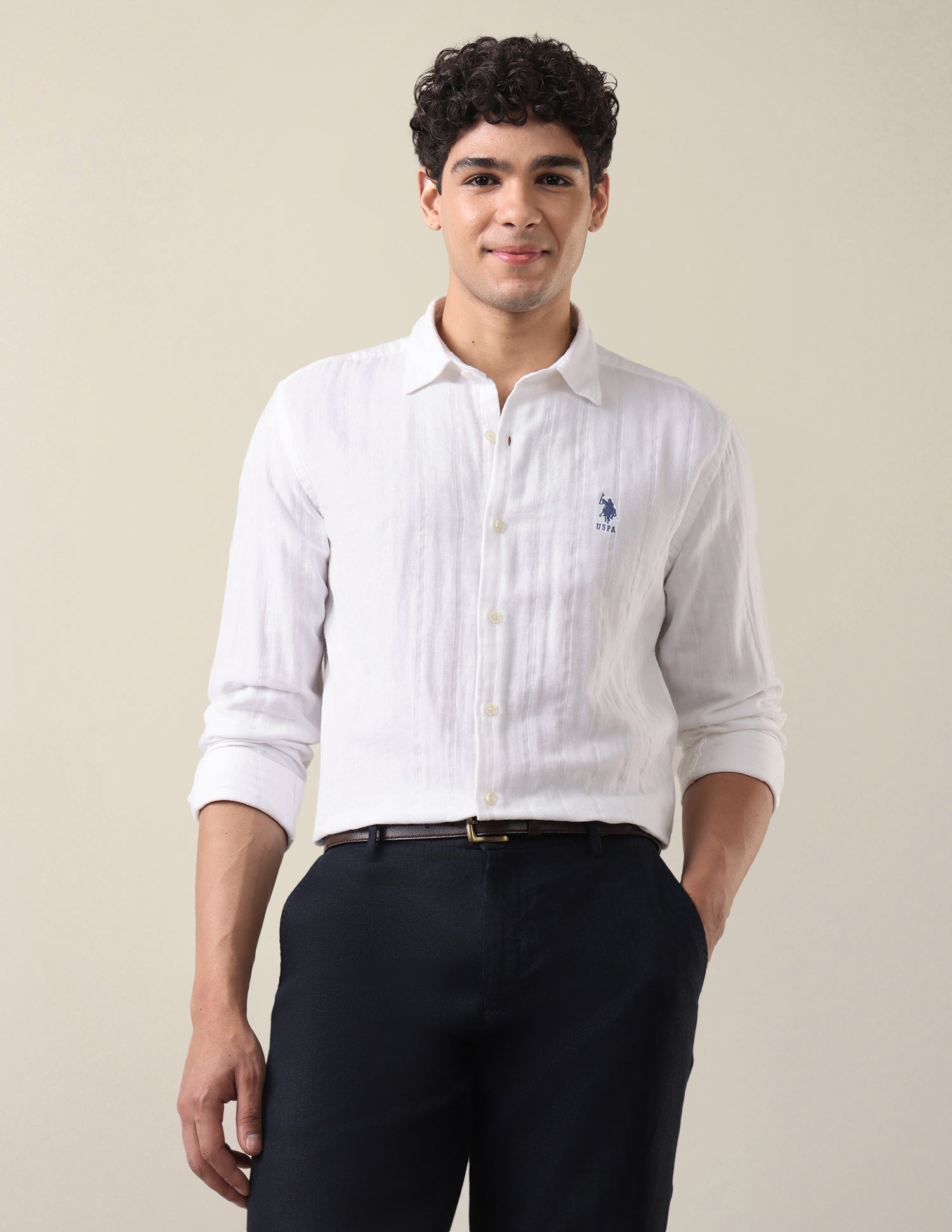 Self Design Vertical Striped Regular Fit Shirt