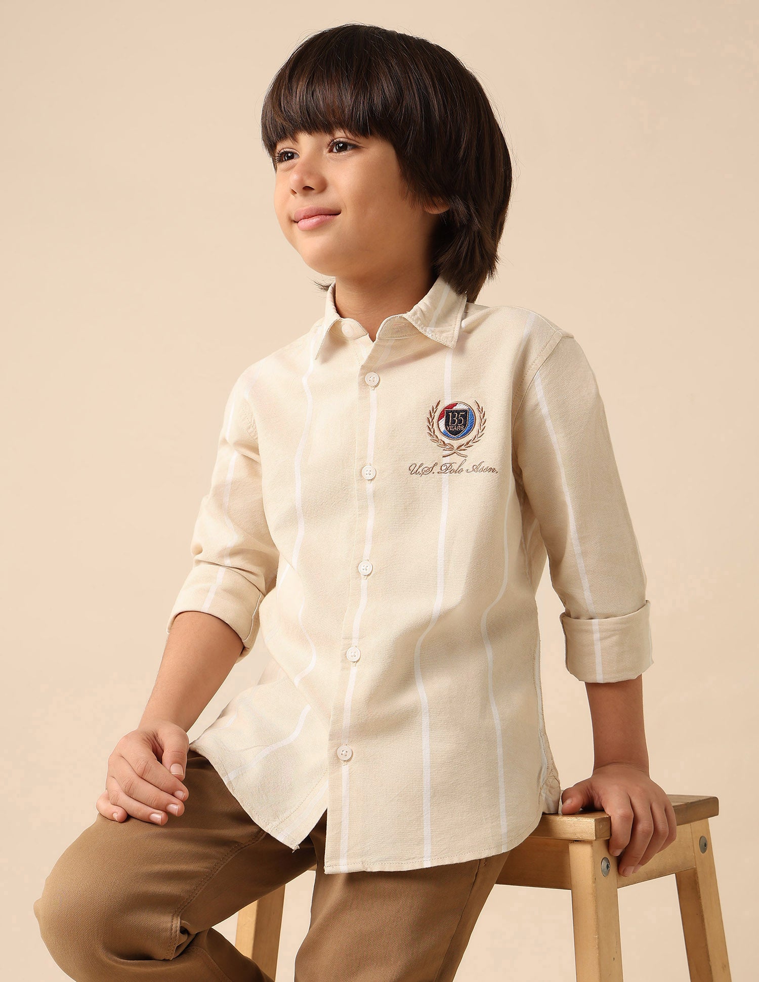 Boys Vertical Striped Oxford Shirt